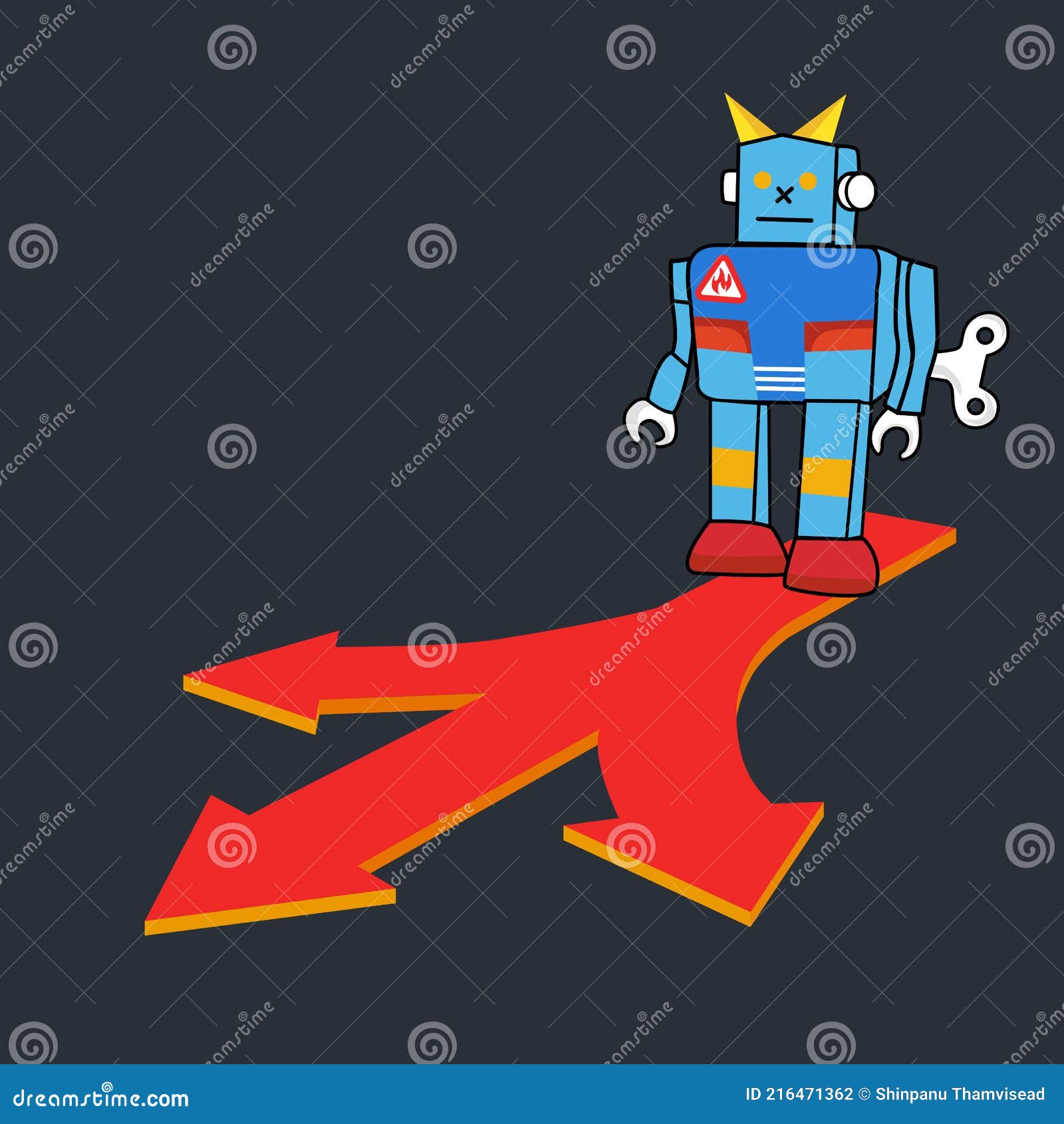 the robot confused about three direction. three way street with direction business .business concept. road choice