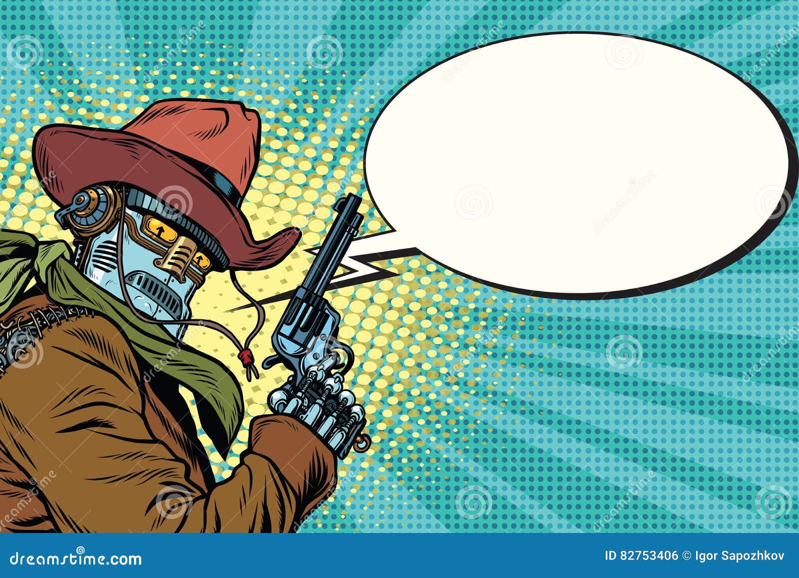 Robot Cowboy Wild West Comic Book Bubble Stock Vector Illustration