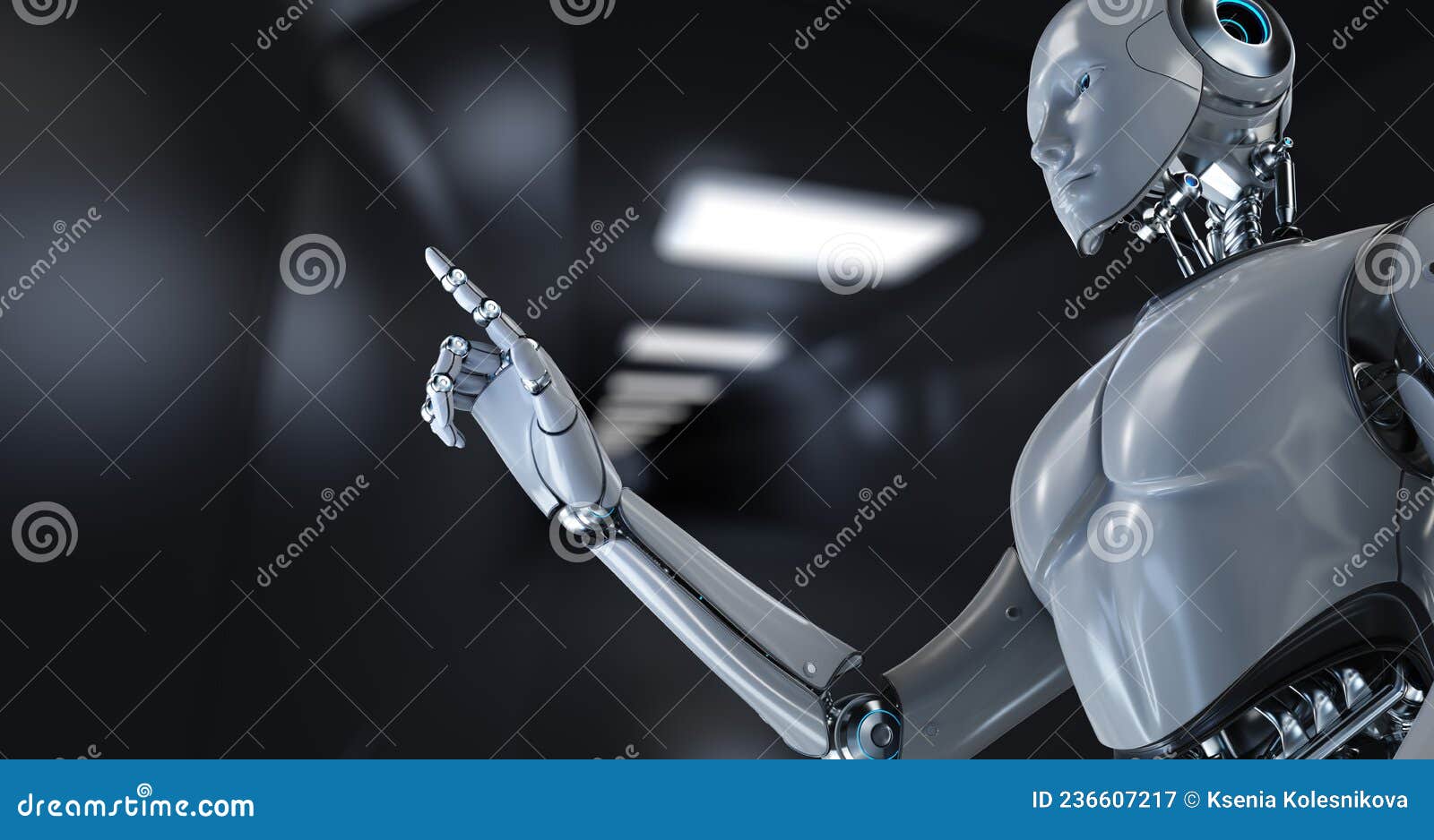 robot cyborg 3d render on blurred background. innovation technology robotisation