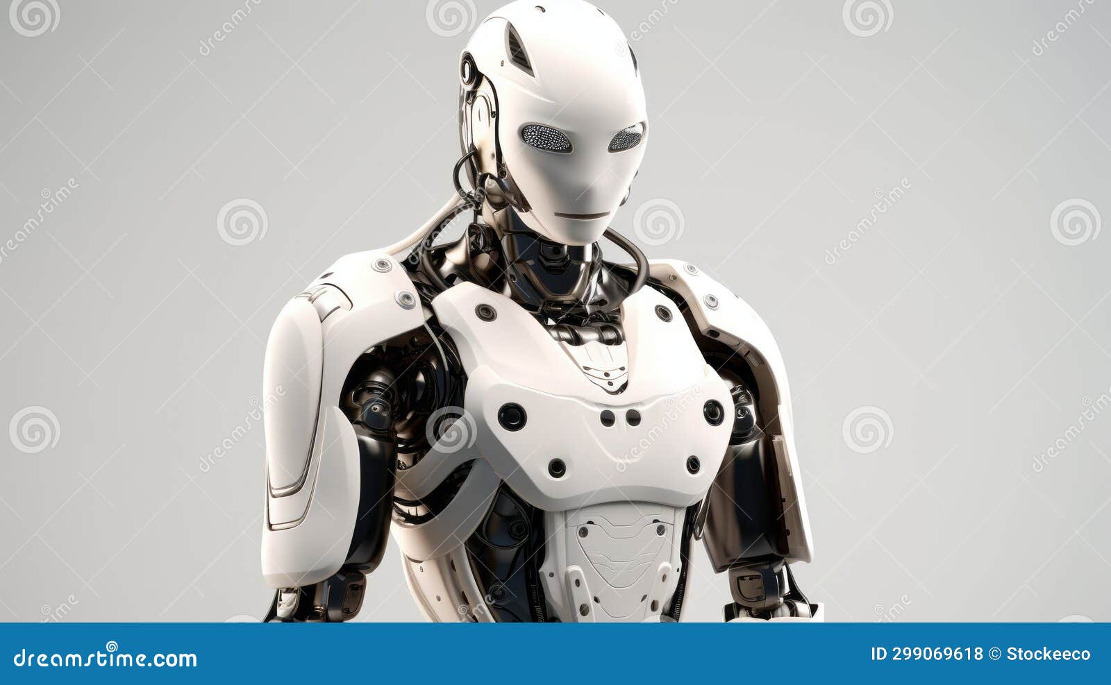 futuristic victorian white robot on gray background