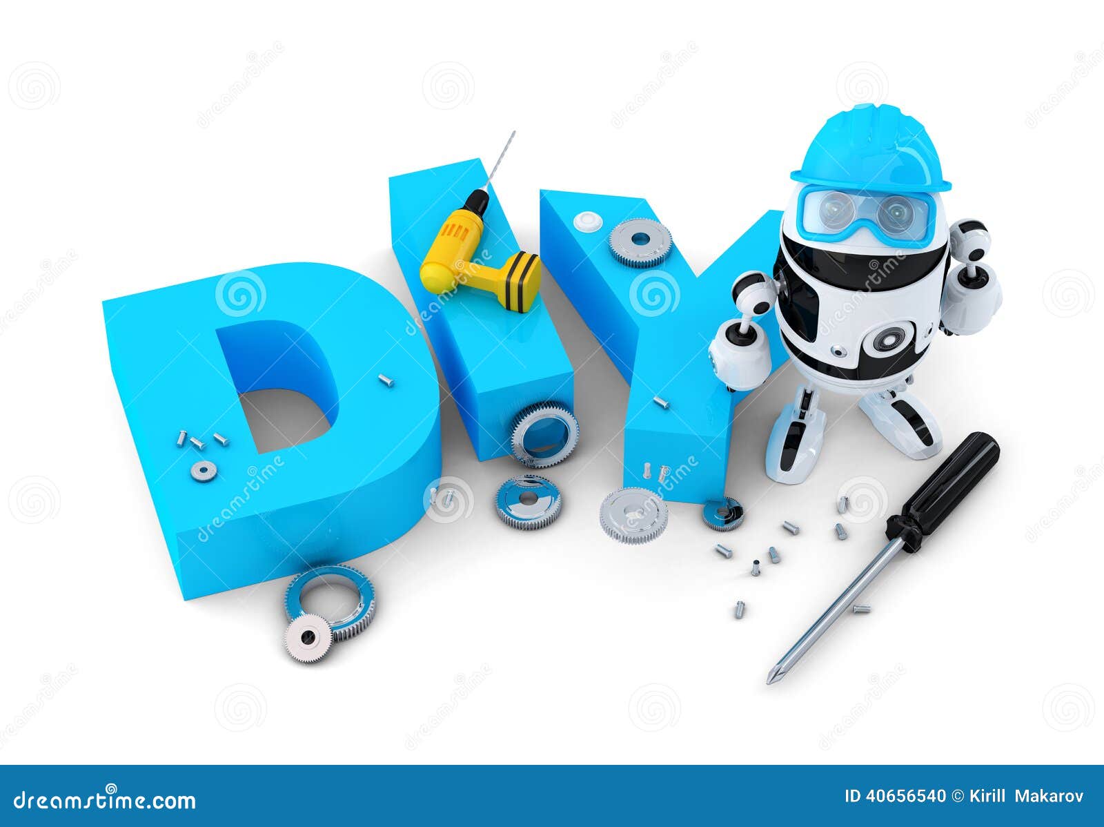 robot with diy sign. technology concept. . contains clipping path.