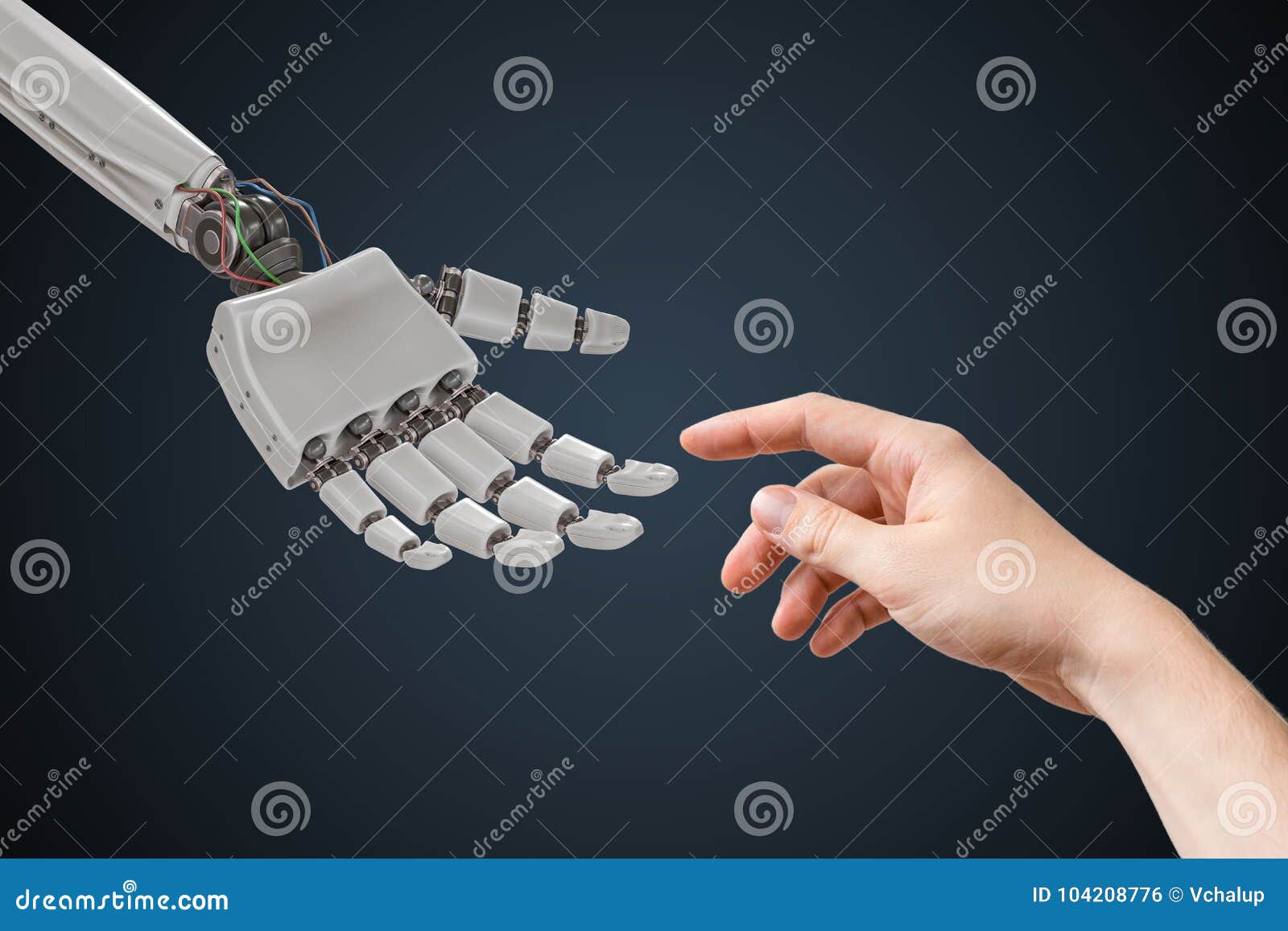 Robot Hand And Human Hand Are Touching Artificial Intelligence