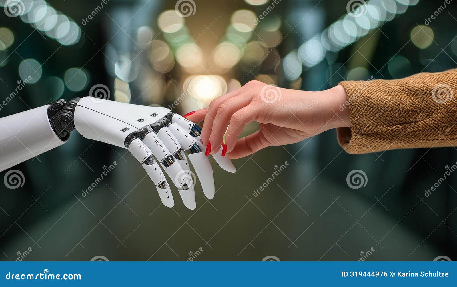 A Robot Hand is Touching a Human Hand Stock Illustration Illustration of hand, communication