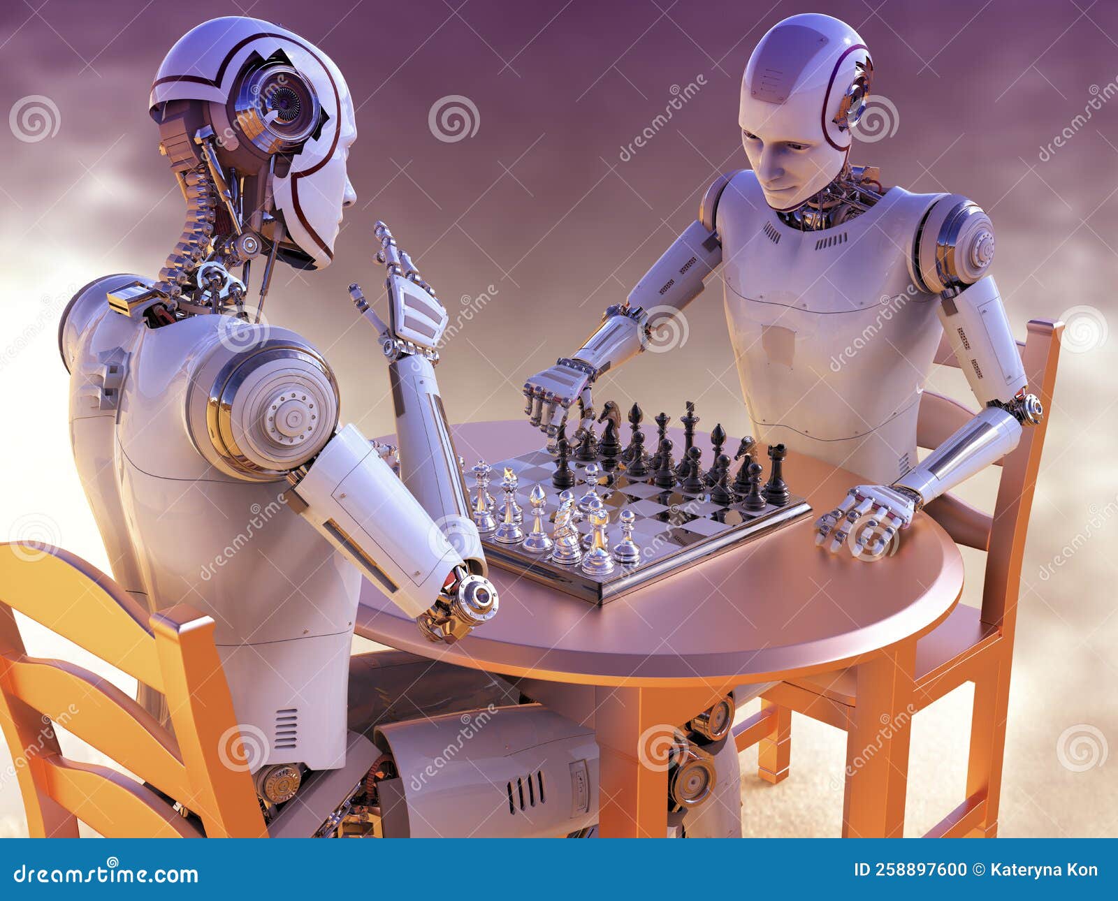 Um robô está jogando um jogo com uma pessoa ao fundo
