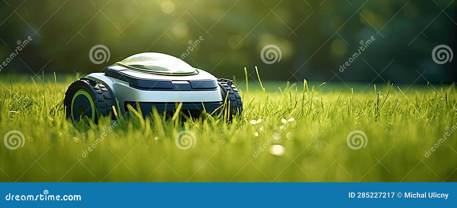 Robot Lawn Mower on Green Grass, Generative Ai Stock Illustration