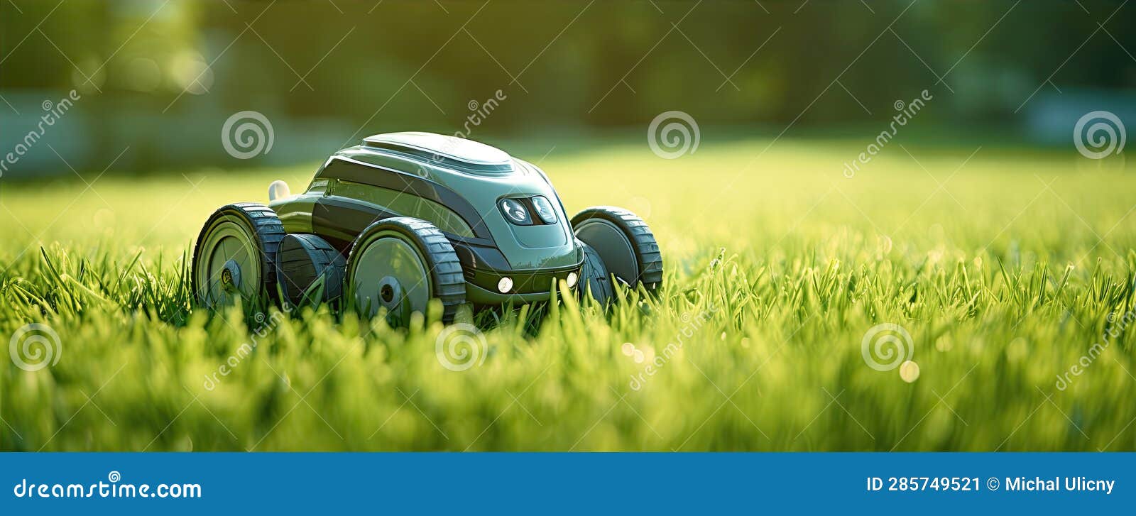 Robot Lawn Mower on Green Grass, Generative Ai Stock Image Image of