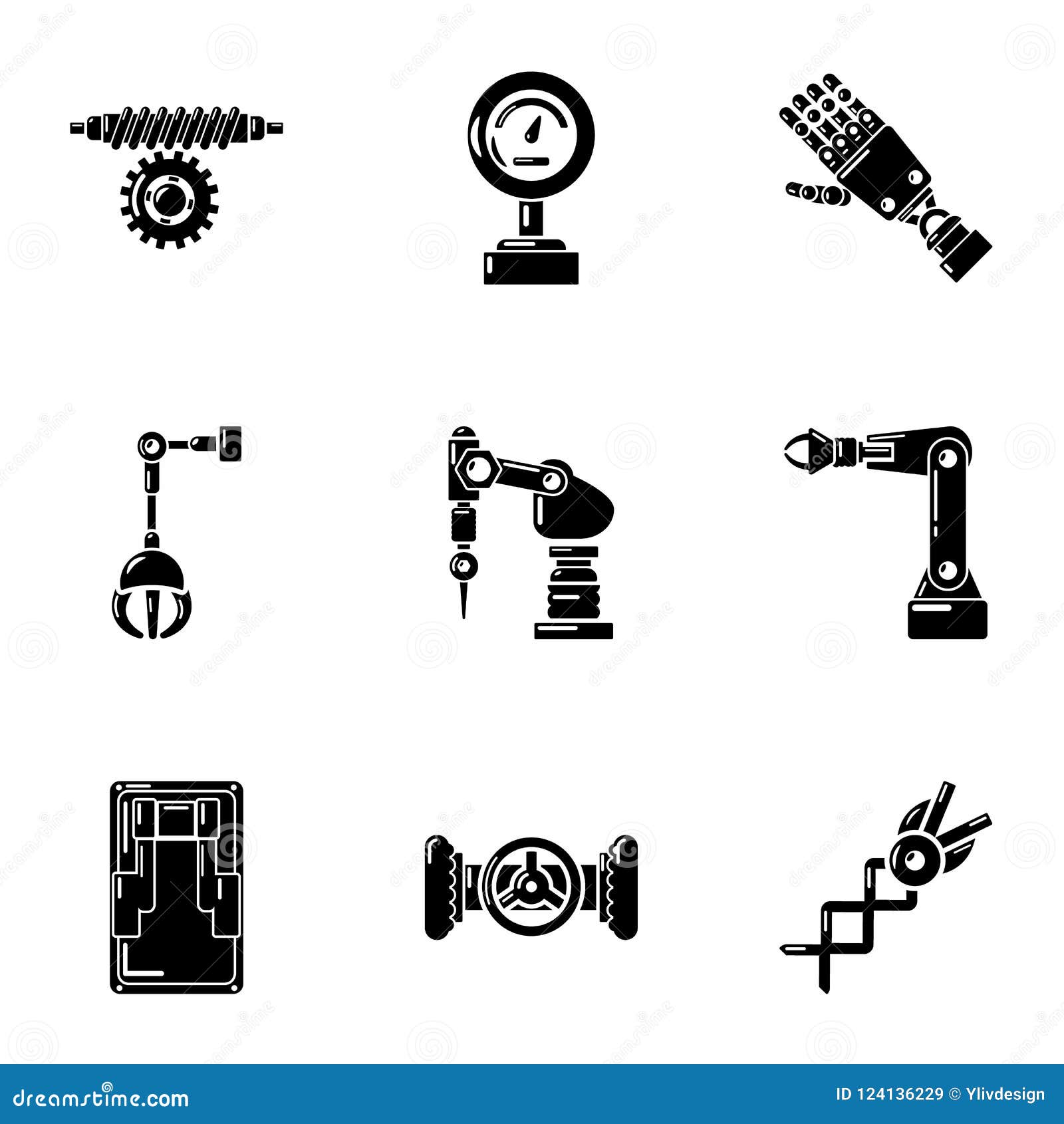robot like icons set, simple style