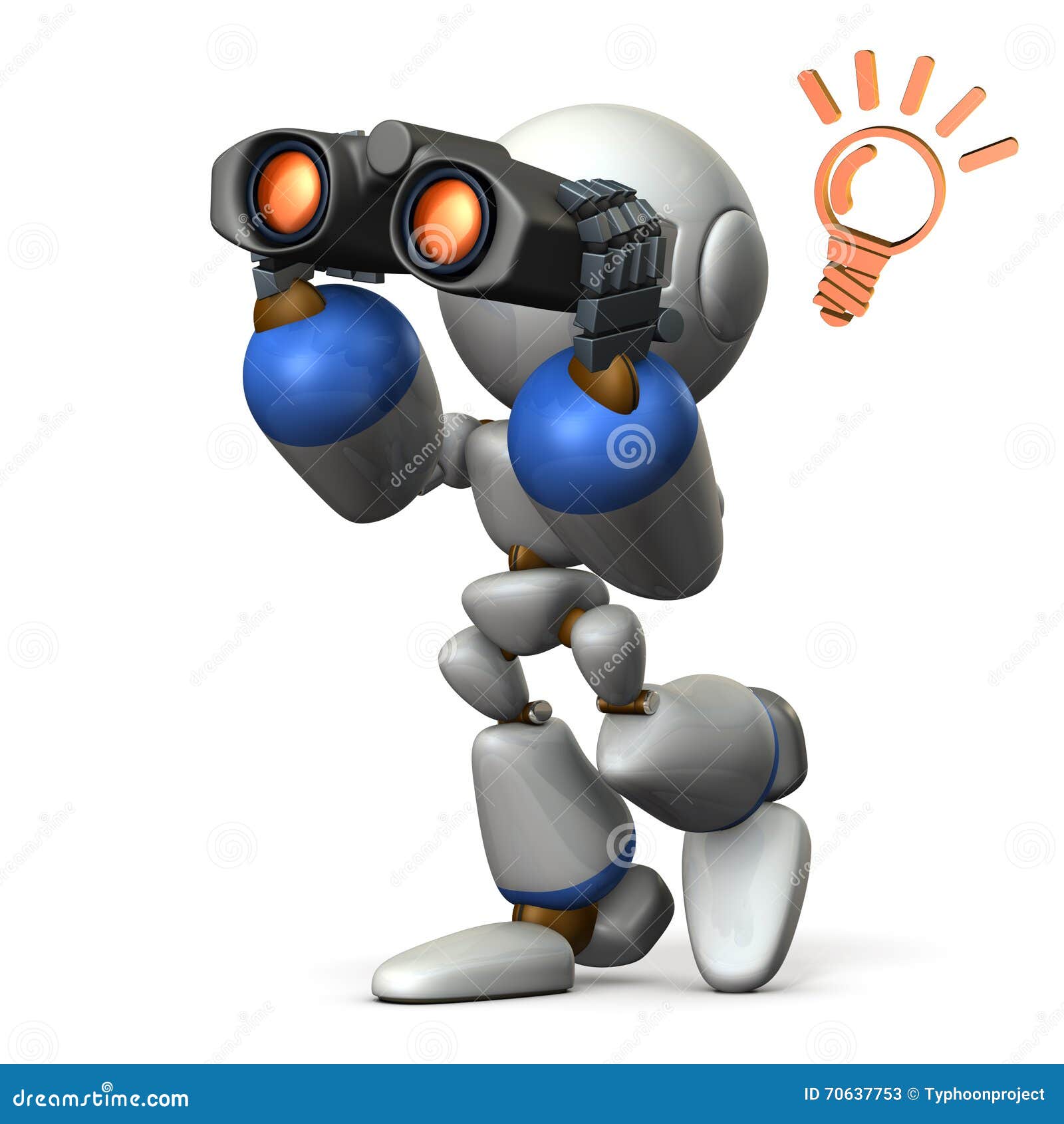 Robot, Looking for Something with Binoculars. Stock Illustration