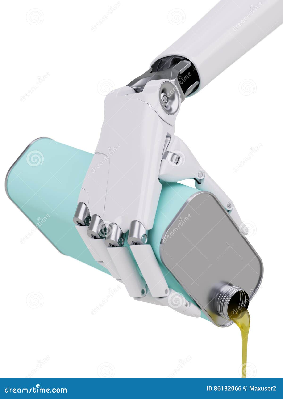 Robot Pouring Engine Oil Closeup 3d Illustration Stock Illustration