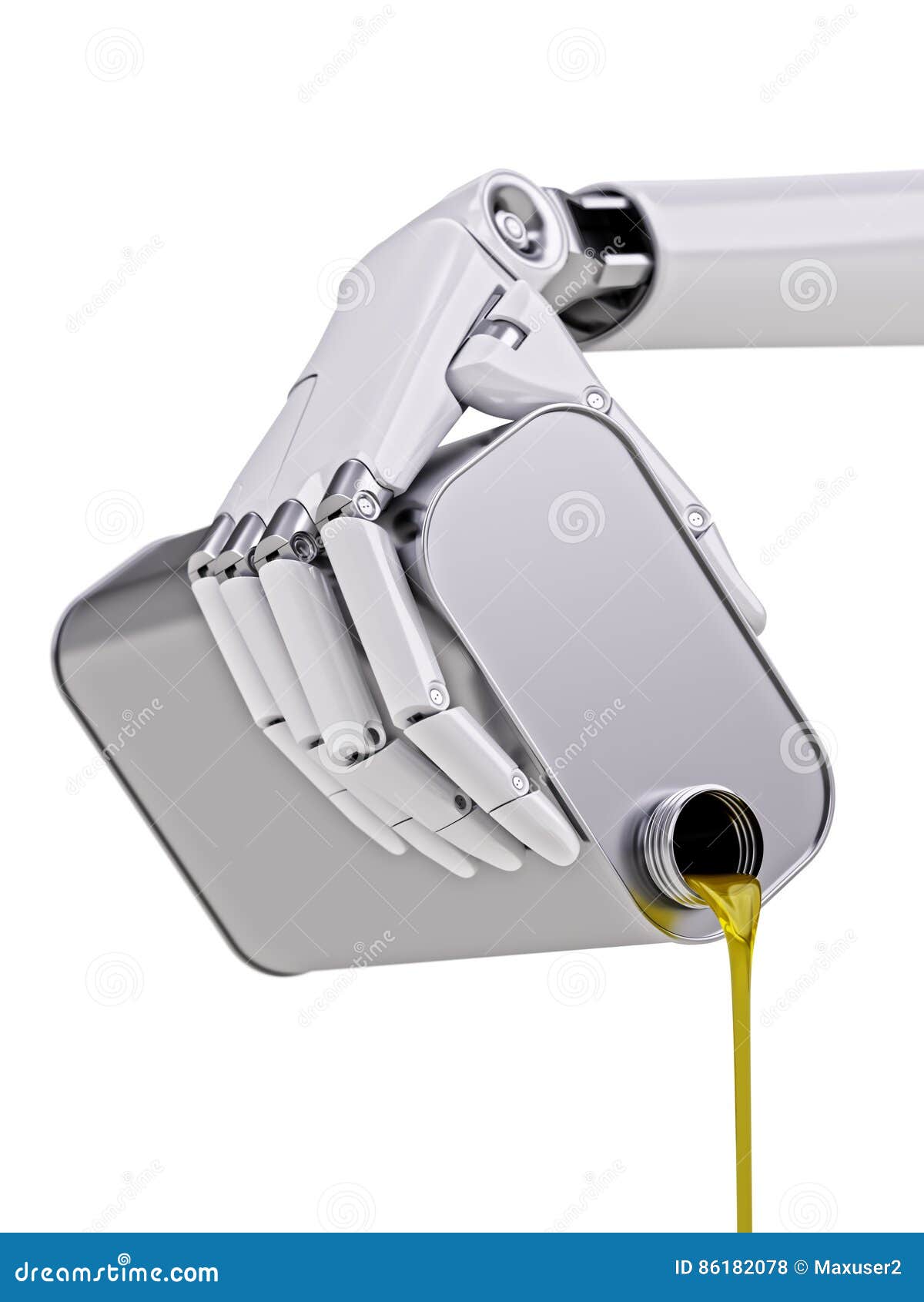 Robot Pouring Engine Oil Closeup 3d Illustration Stock Illustration