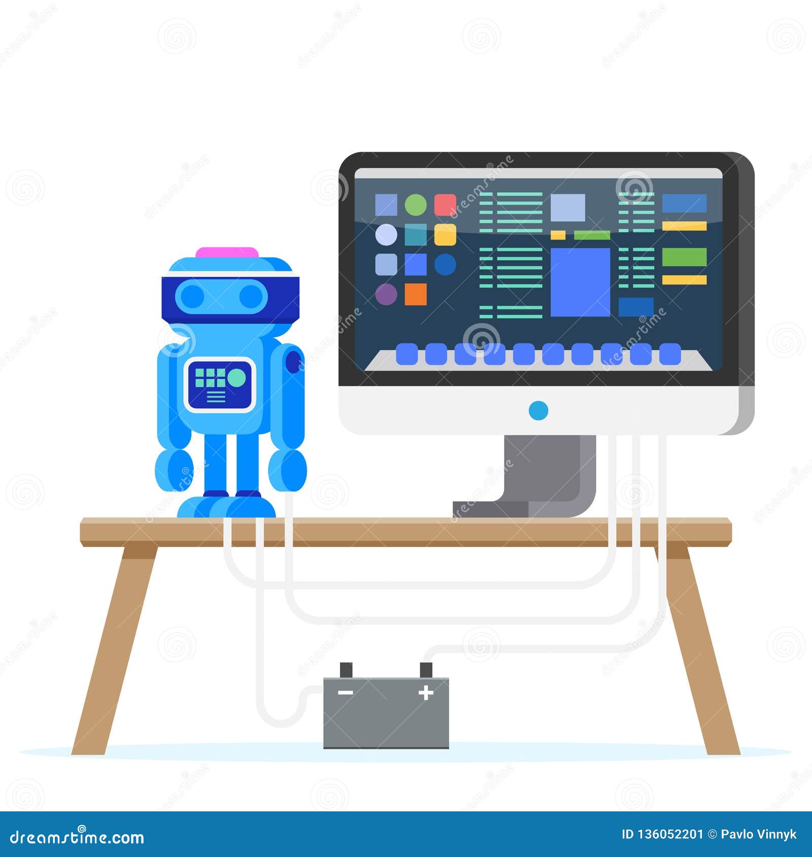 Robot Programming Flat Illustration. Engineering. Stock Vector
