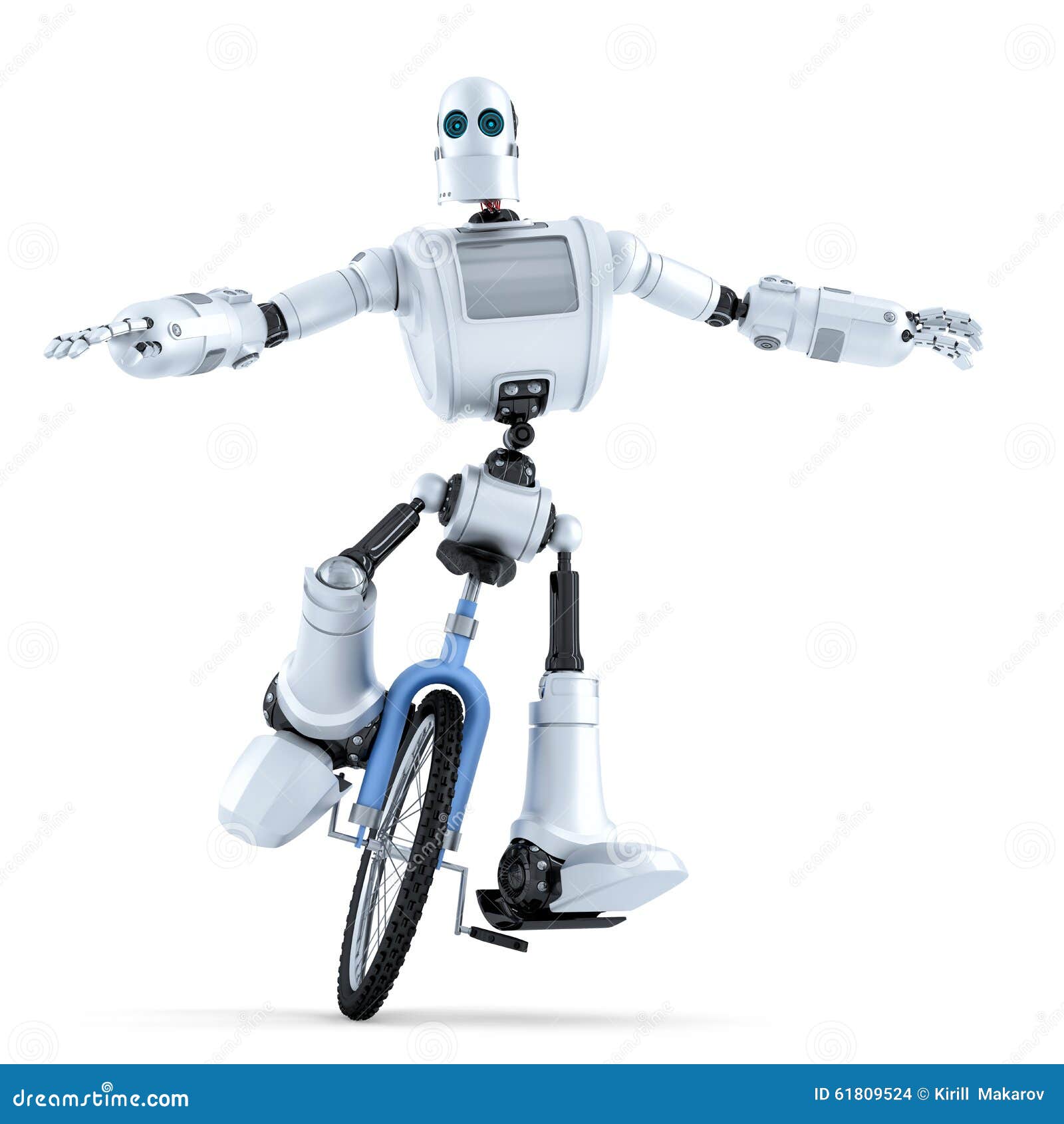Robot Riding Unicycle. Technology Concept. Isolated. Contains Clipping