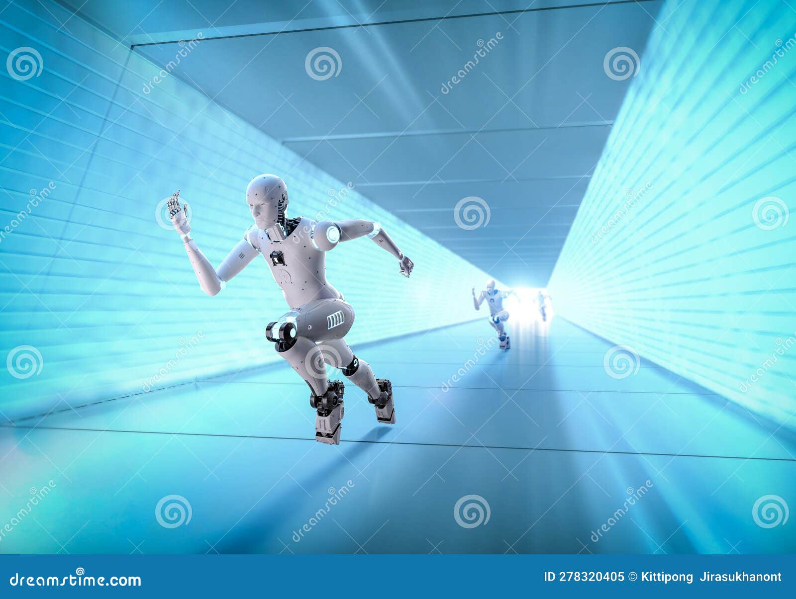 Robot Running through Tunnel for Future Stock Illustration