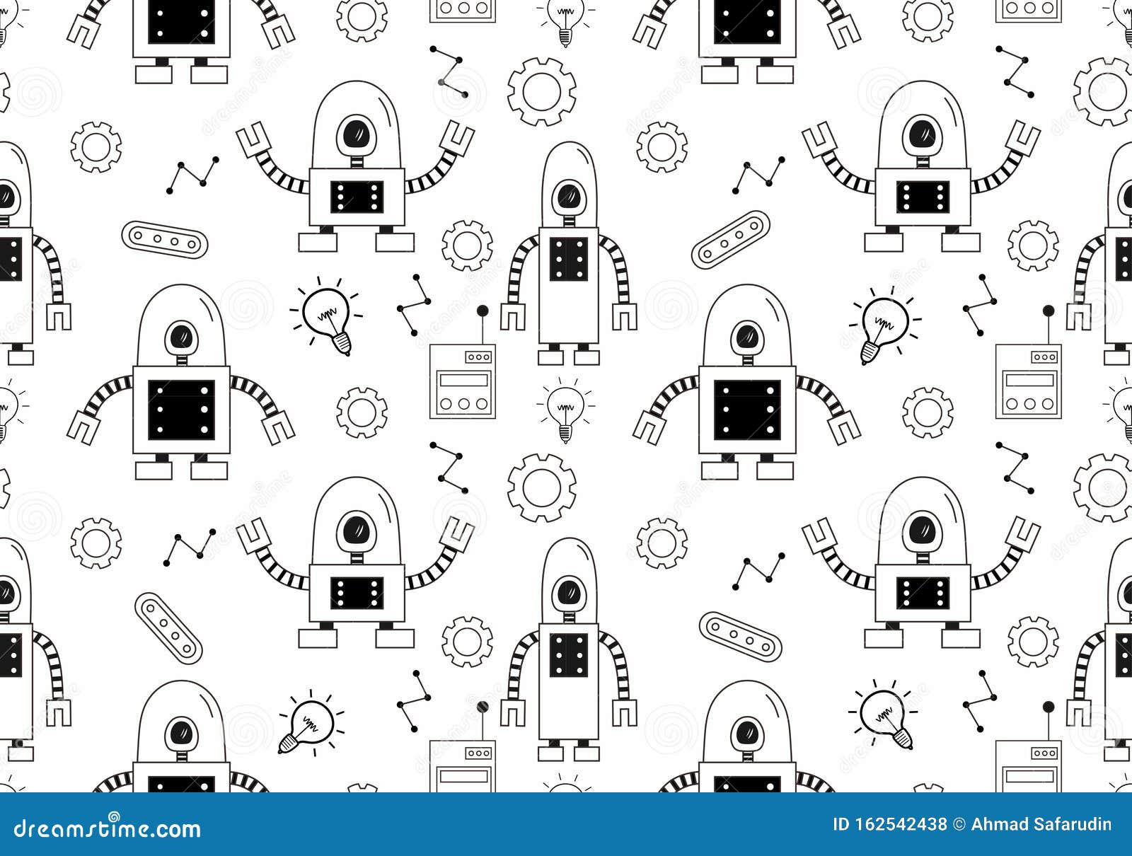 Robot Seamless Pattern With Cute Doodle Drawing Style Cartoon Black And White Colors Vector Illustration For Kids And Baby Stock Vector Illustration Of Science Icon