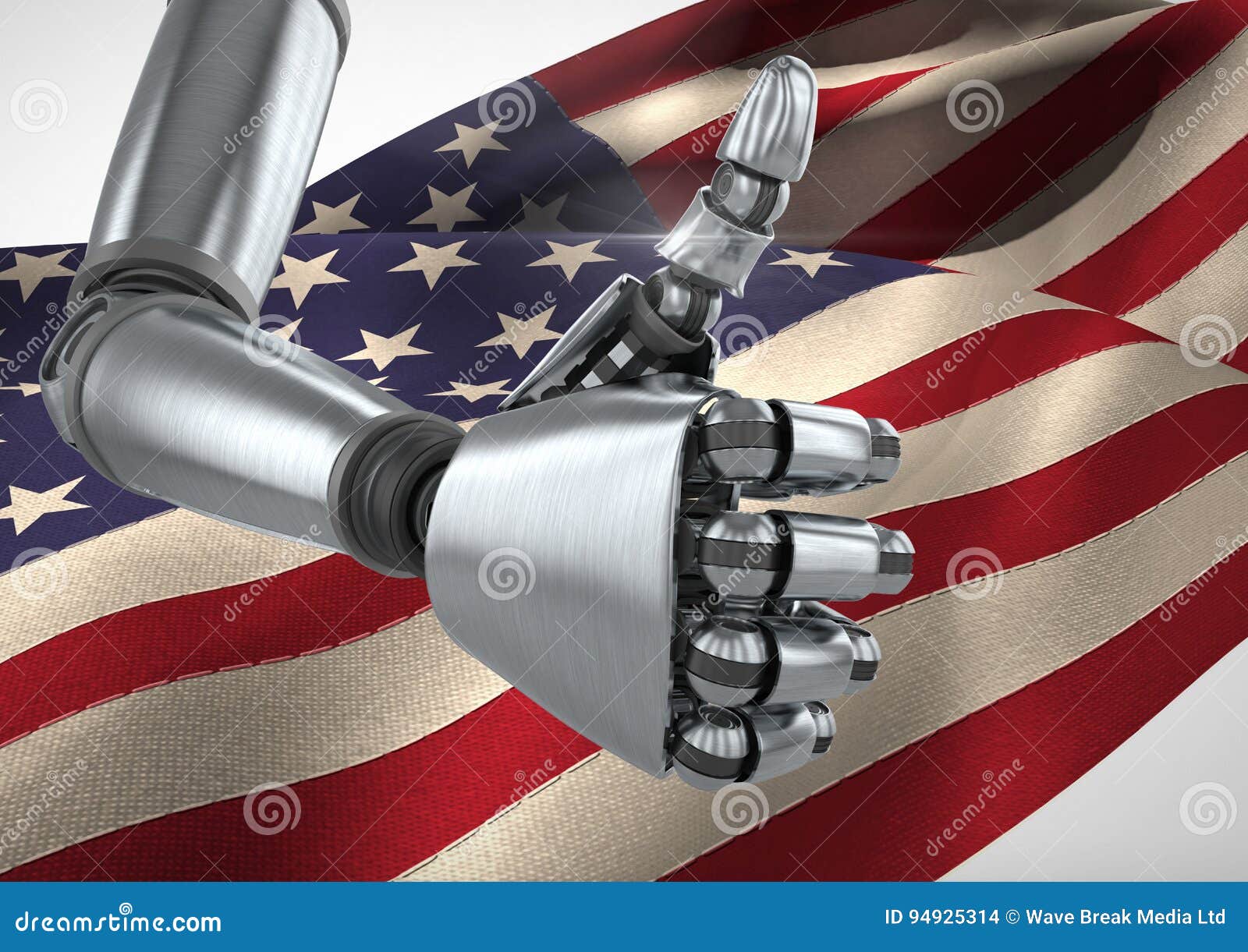 Robot With Thumbs Up Against American Flag Stock Illustration ...