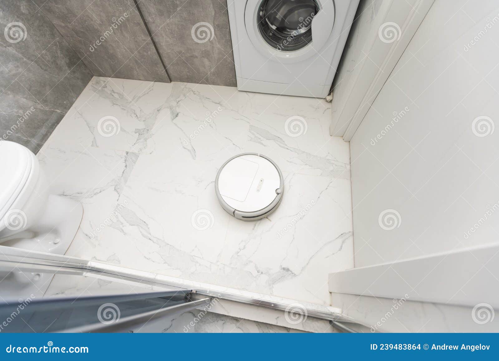 Robot Vacuum Cleaner in the Bathroom Stock Photo Image of clean, sink 239483864