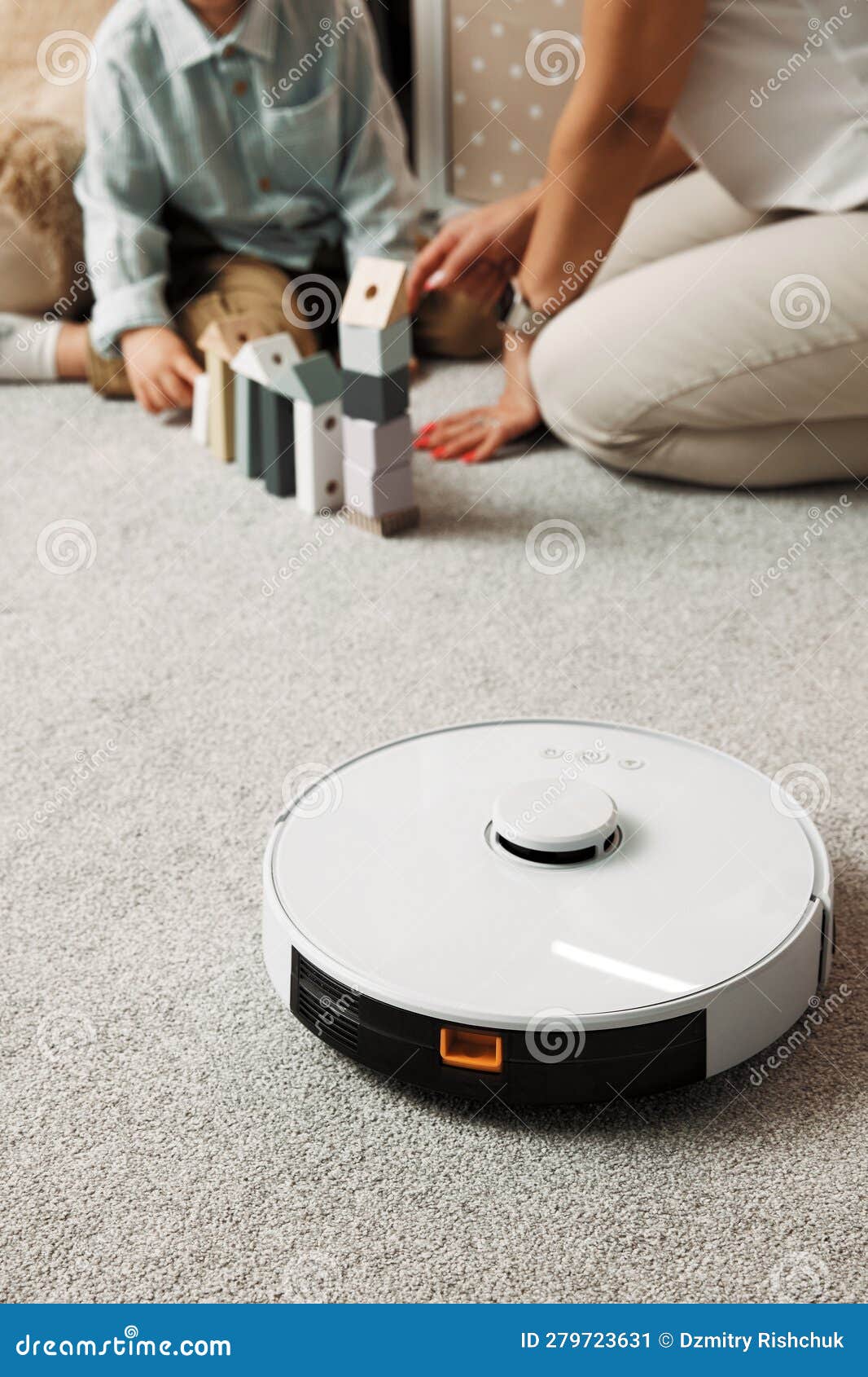 Robot Vacuum Cleaner Operates Cleaning Dust and Particles Stock Image