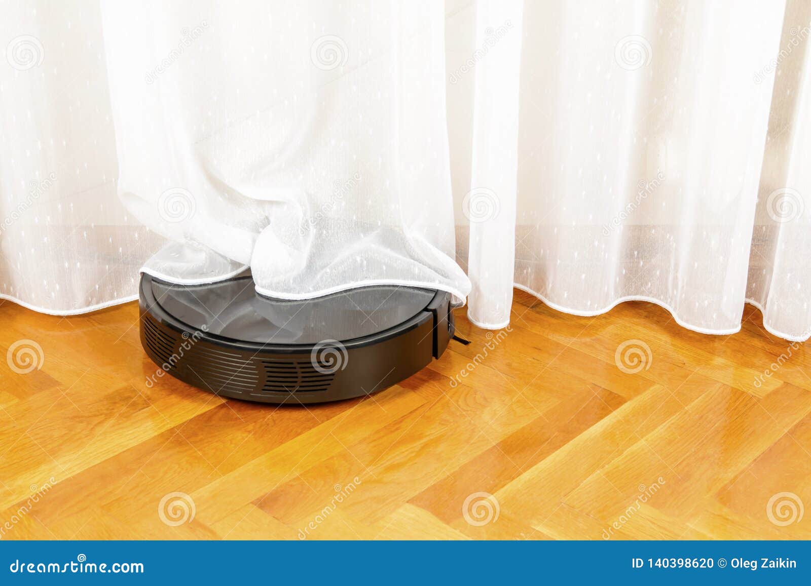 Robot Vacuum Cleaner Tangled in Window Blinds Stock Photo Image of