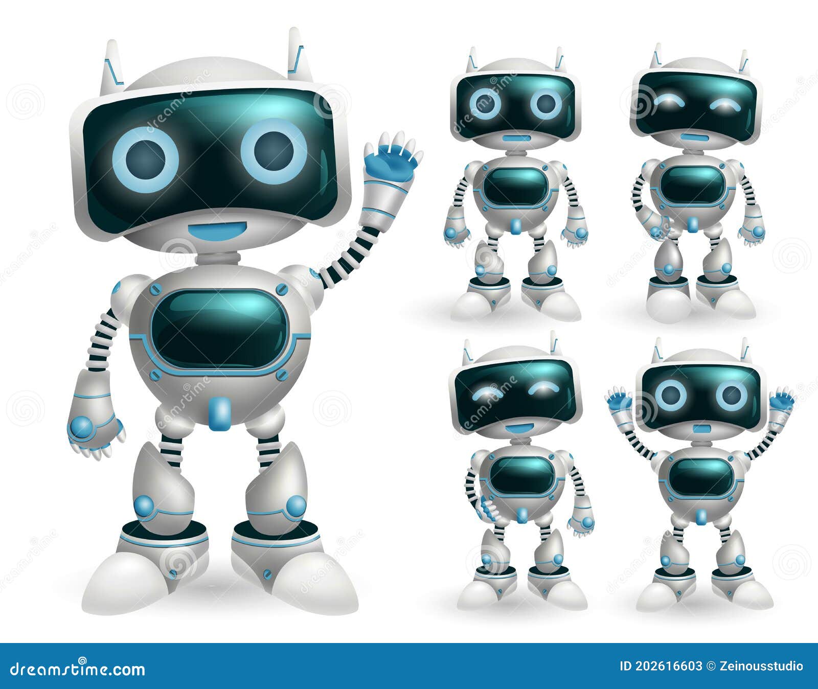 Robot Vector Character Set. Robotic Characters in Standing Pose and  Gestures in Modern Design for Toy Robots Game Cartoon. Stock Vector -  Illustration of mascot, cyborg: 202616603