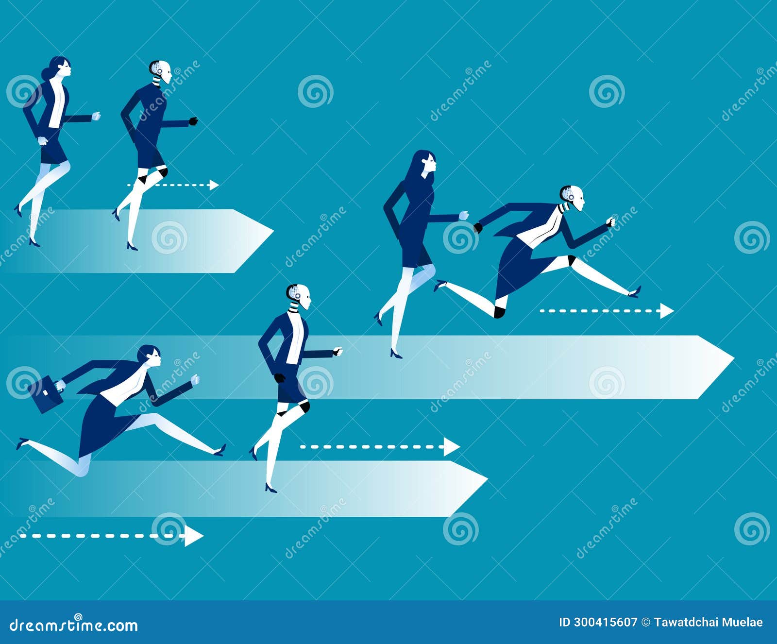 Robot Vs Human Race Competition. Business Artificial Intelligence