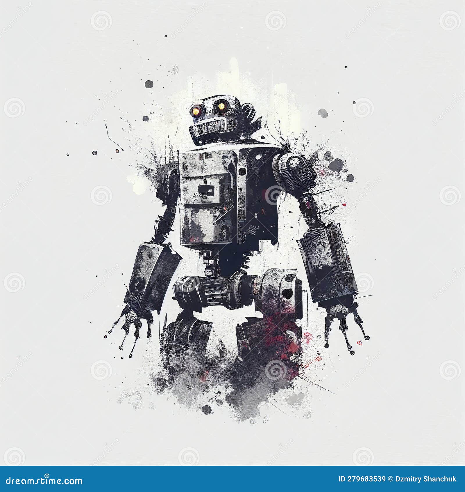 Robot , Watercolor Drawing Generative AI Stock Illustration