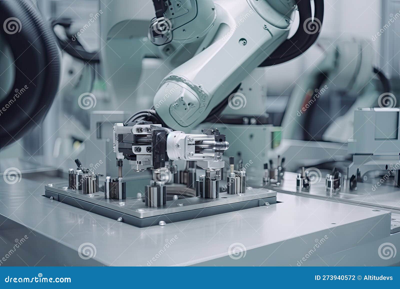 Robotic Arm Assembling Medical Device on Assembly Line Stock