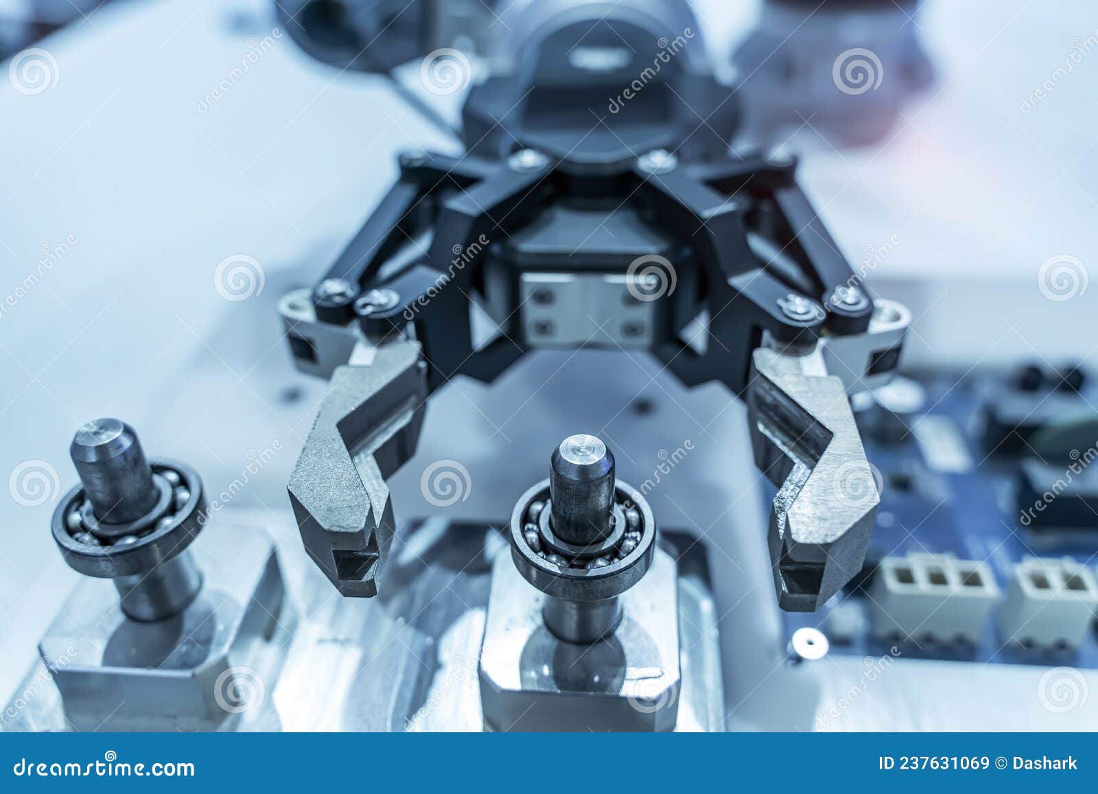 robotic arm catch for electronic assembly line. the robot for smart technology manufacturing