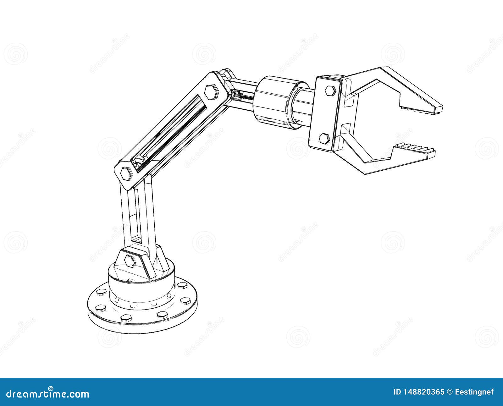 Robotic Arm. Isolated on White Background. Sketch Illustration Stock