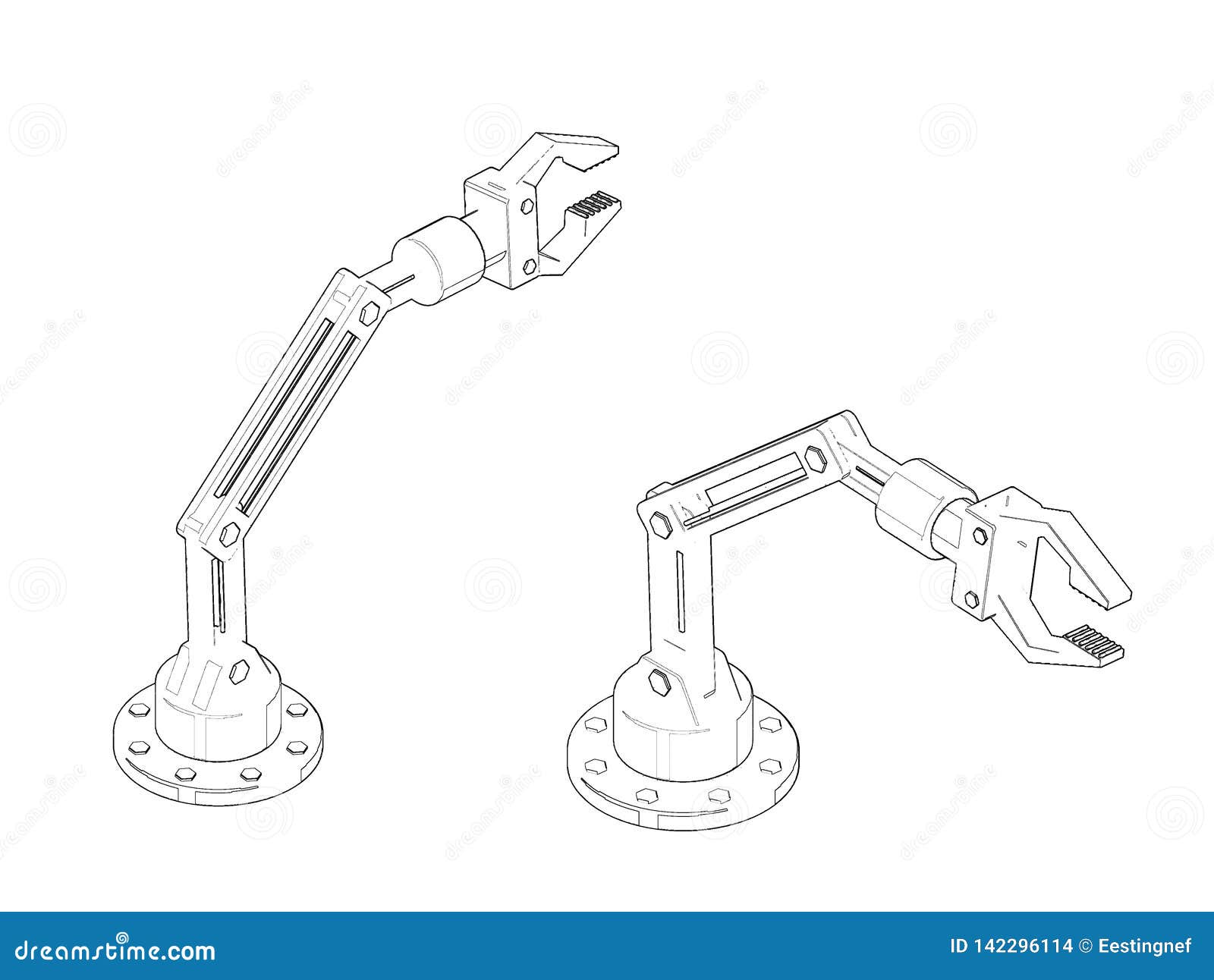 Robotic Arm. Isolated On White Background. Sketch Illustration Stock