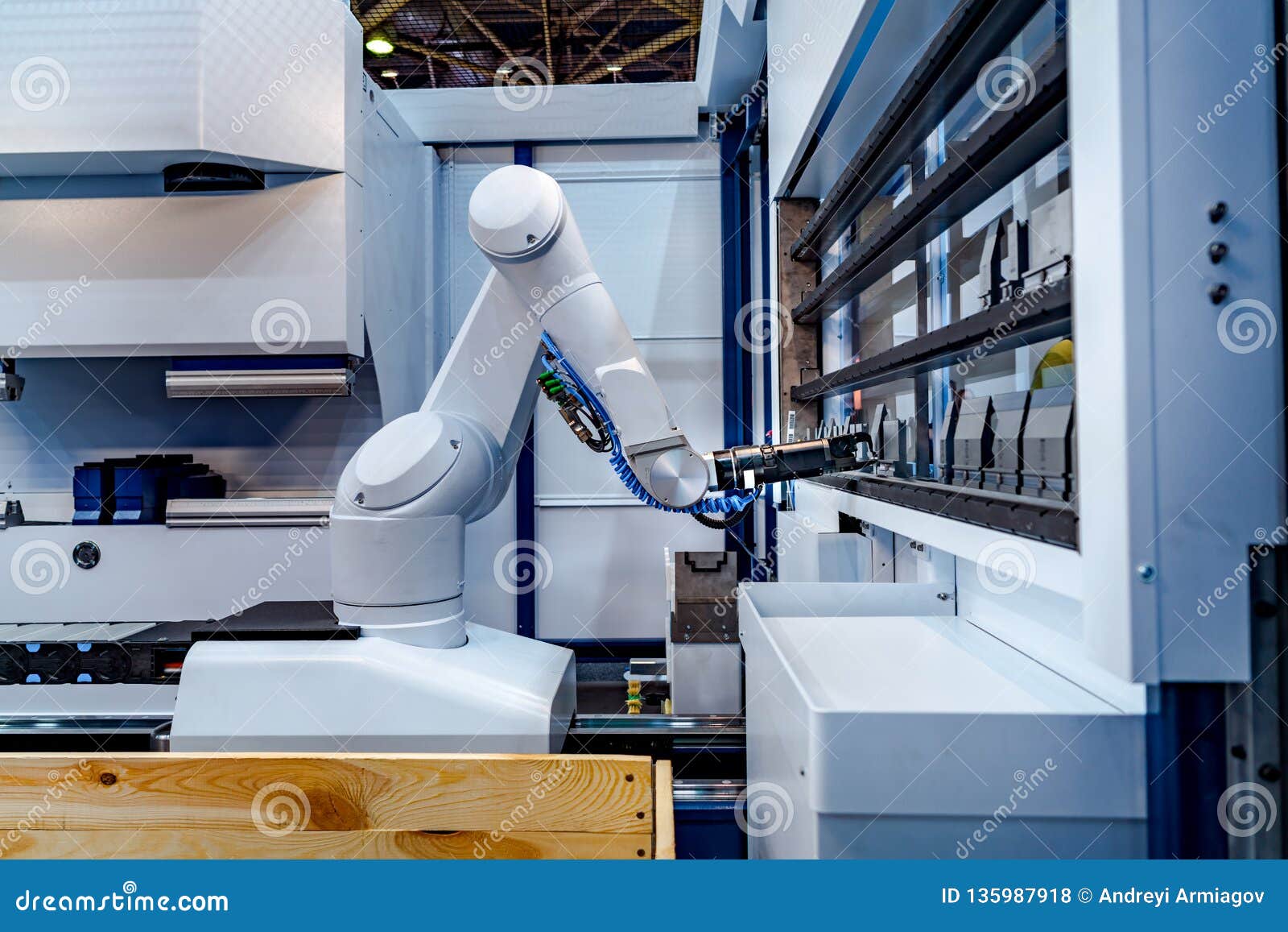 robotic arm modern industrial technology. automated production cell