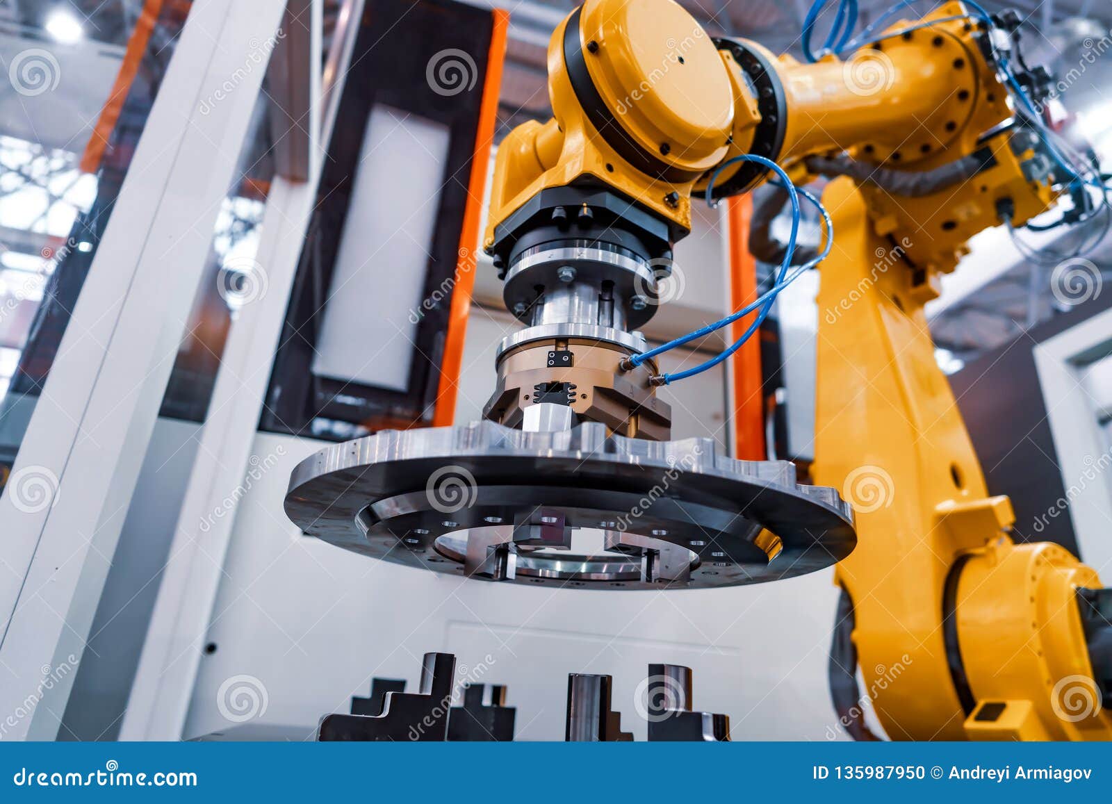 robotic arm modern industrial technology. automated production cell