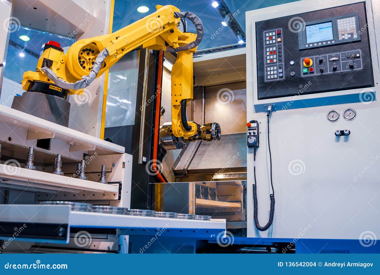 robotic arm modern industrial technology. automated production cell