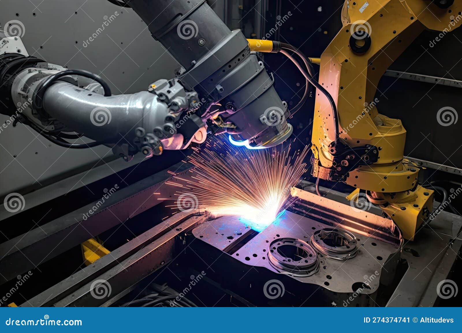Robotic Arm Welding Spot on Car Body Panel Stock Illustration