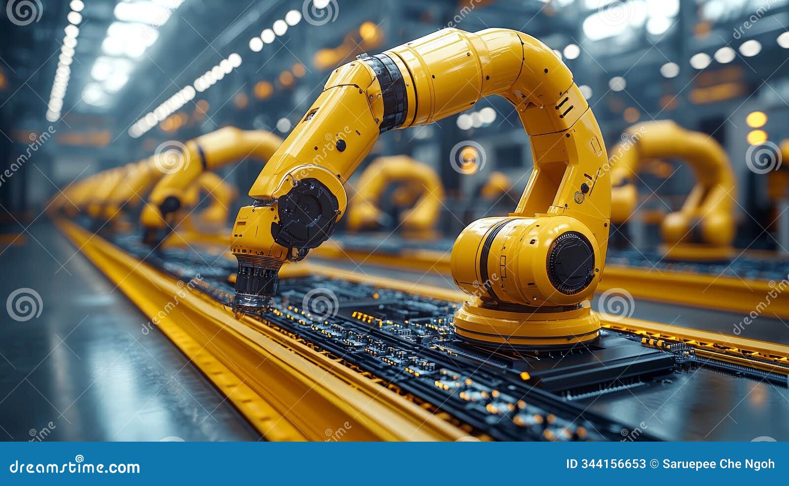 robotic arms working together in assembly line