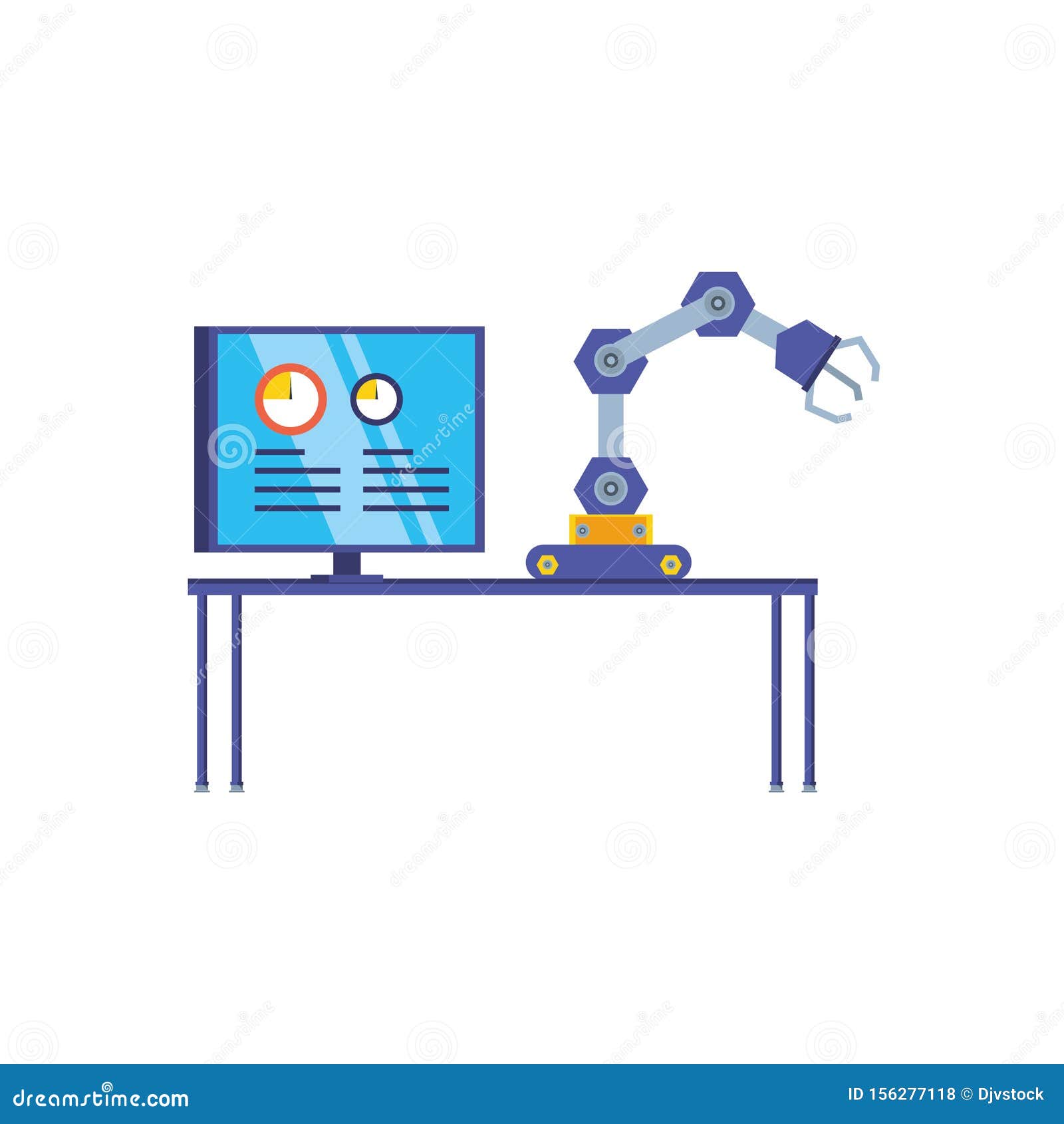 Robotic Hand Industrial with Computer Display Stock Illustration