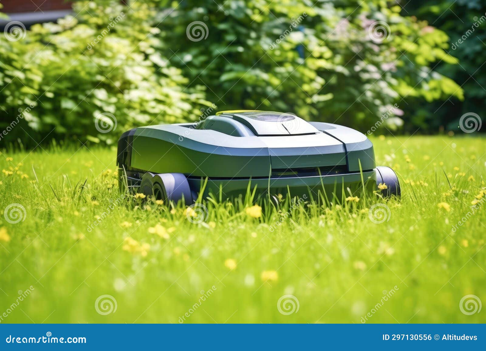 Robotic Lawn Mower Grass in a Garden Stock Photo Image of generated