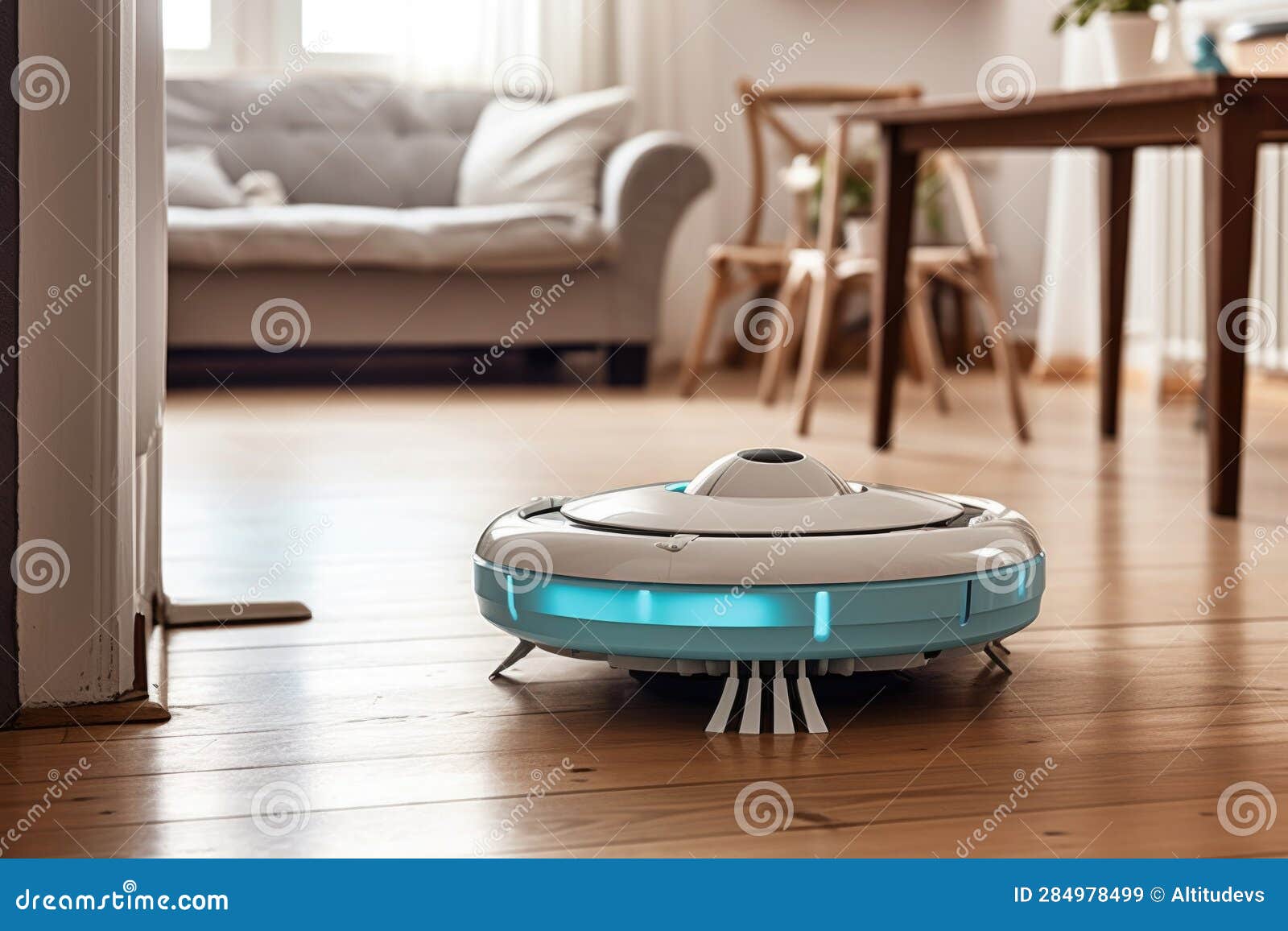 Robotic Vacuum Cleaner in Action on a Floor Stock Illustration