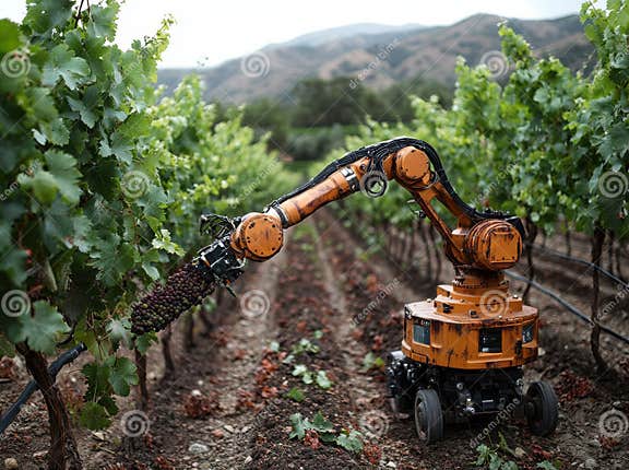 Robotic Vine Pruner Tending Grape Vines in a Vineyard during Daylight ...