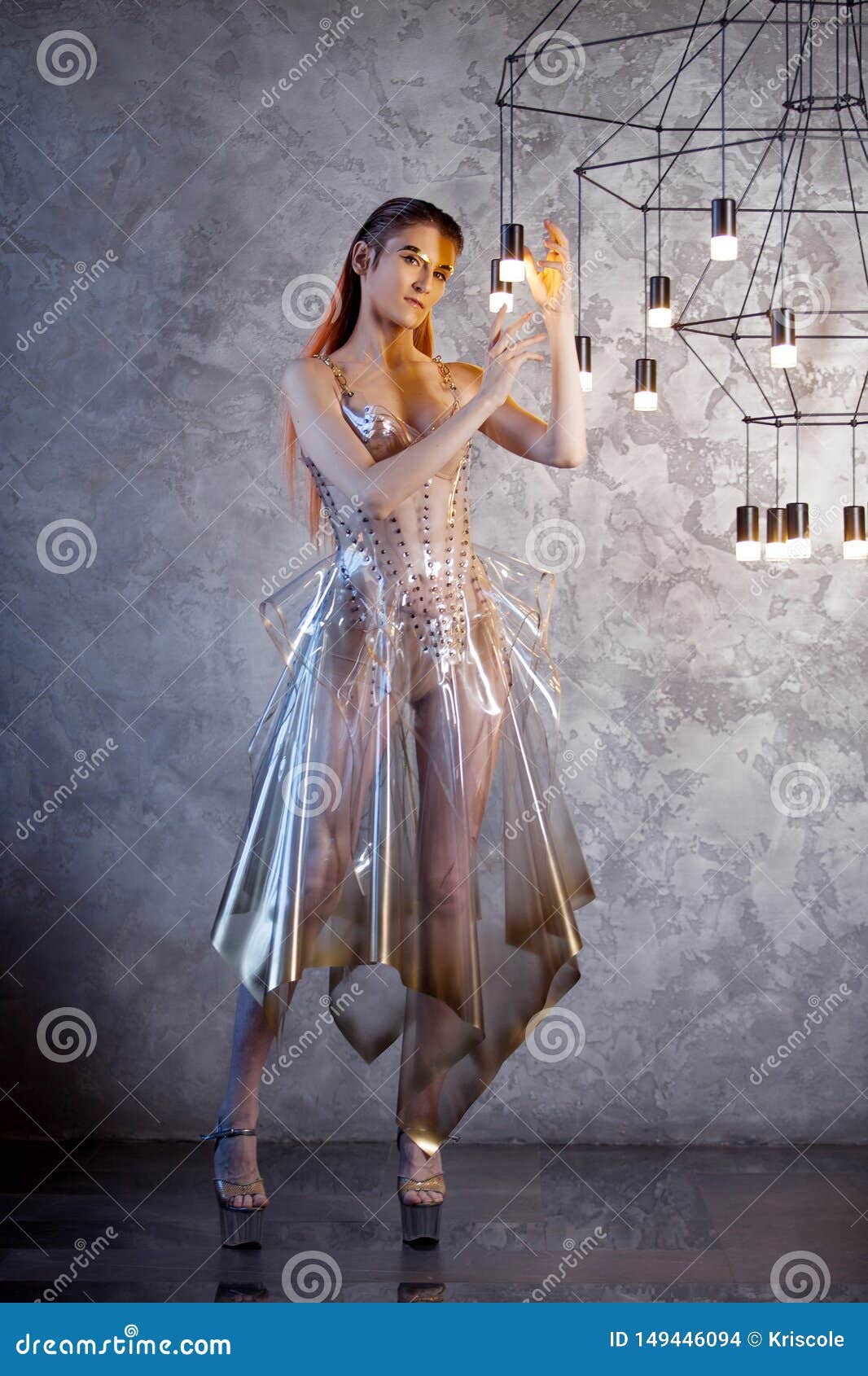 Robotic Woman in a Plastic Dress, Future Fashion Concept. Stylish Young  Woman Stock Photo - Image of female, latex: 149446094