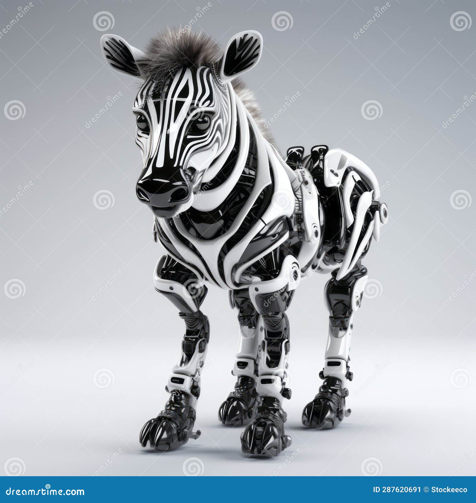 robotic zebra pet: high-quality 3d render stock photo