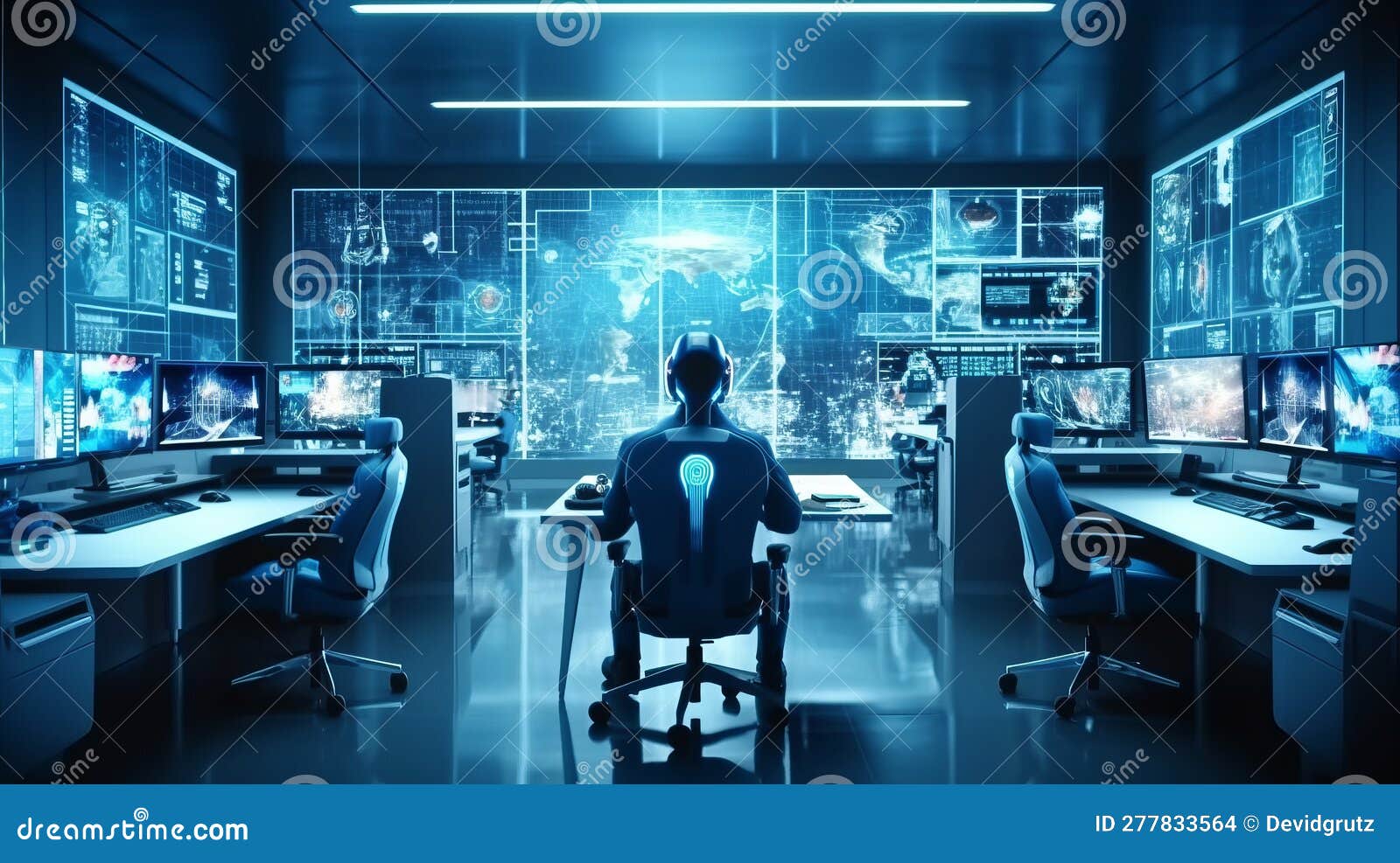 Robotics Using Multiple Computers Working and Monitor. Generative AI