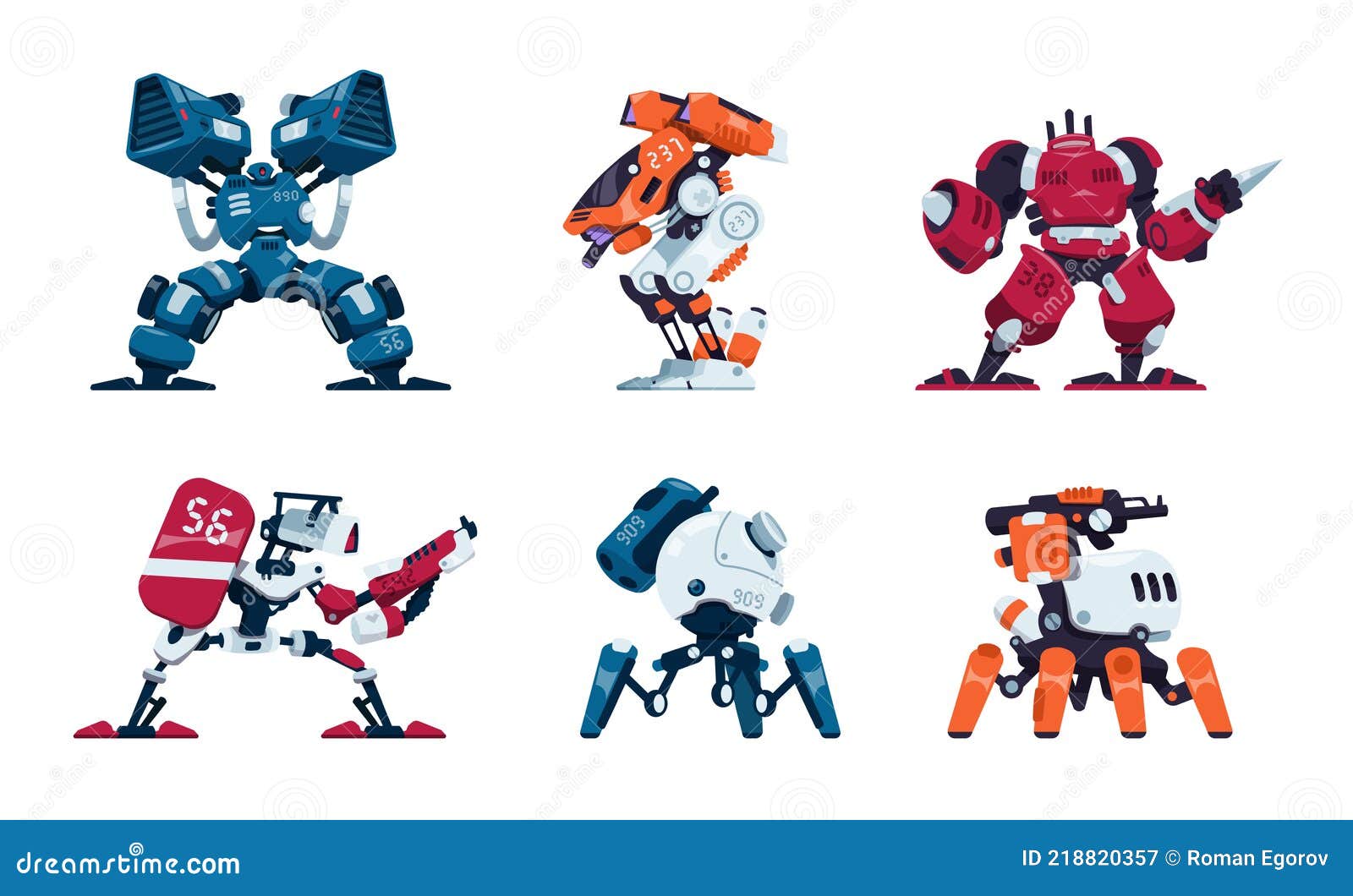 Gardiens de robot de dessin animé vectoriel, androïdes de bataille