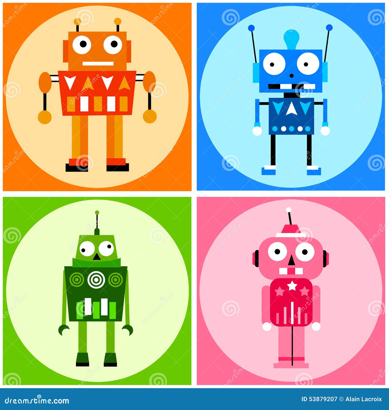 Robots del color stock de ilustración. Ilustración de artificial - 53879207