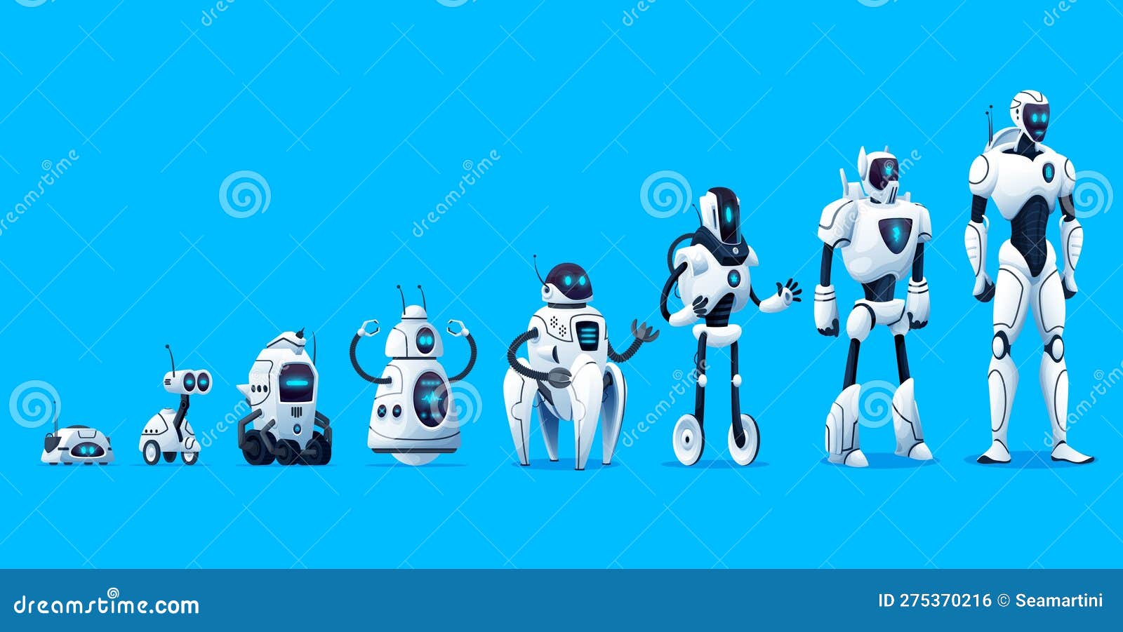 Robots Evolution Timeline of Robotics Technology. Stock Illustration