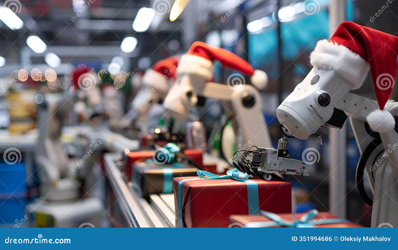 robots in santa hats automating gift wrapping at the north pole, izing holiday tech innovation