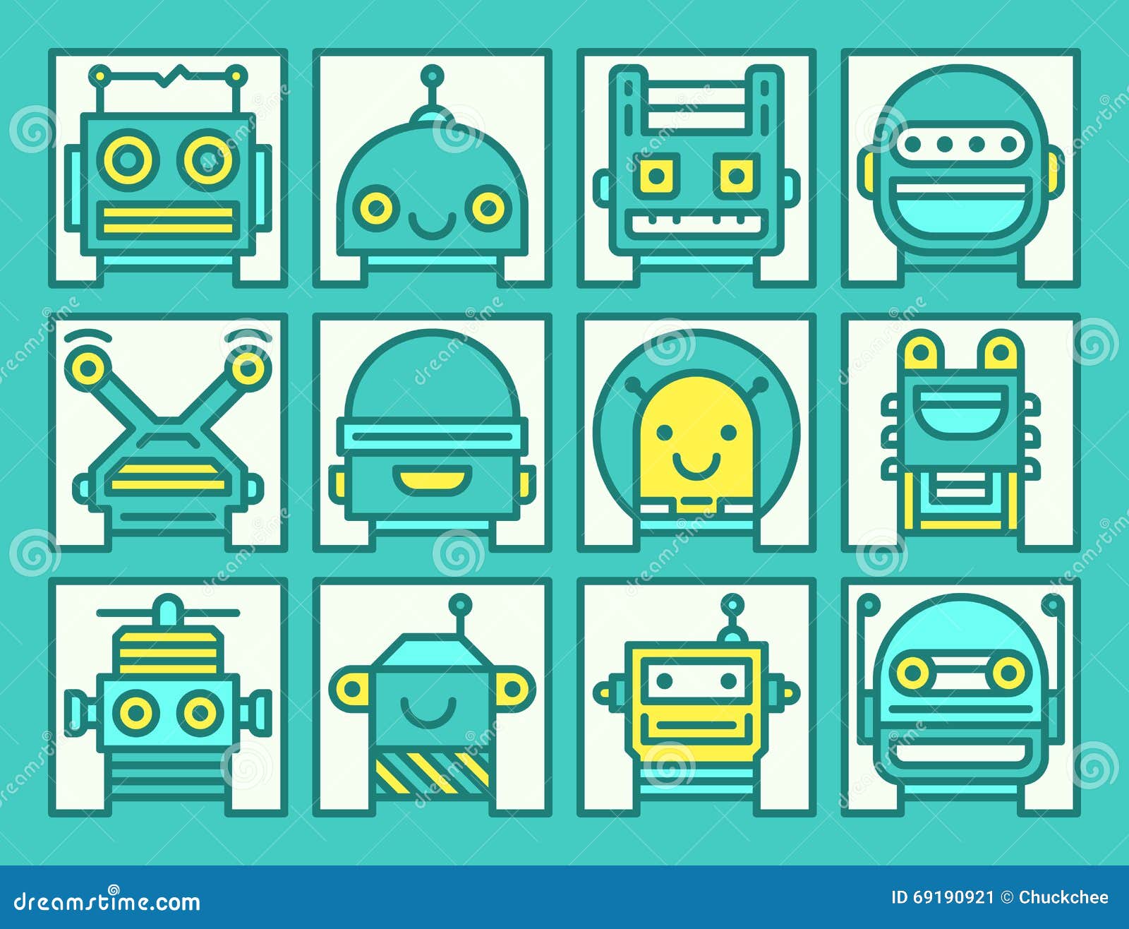 Big Set Of Different Robot Parts In Black And White Cartoon Vector