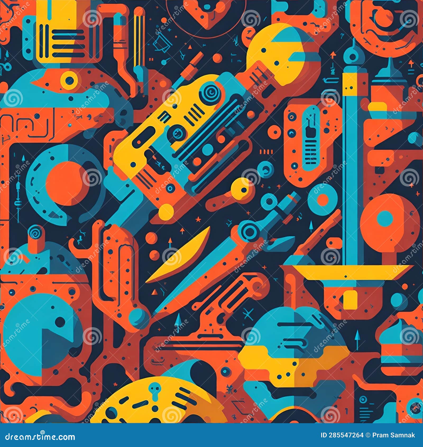 robots, spaceships graphic digital art patterns inspired by technology and science fiction. ai-generated.
