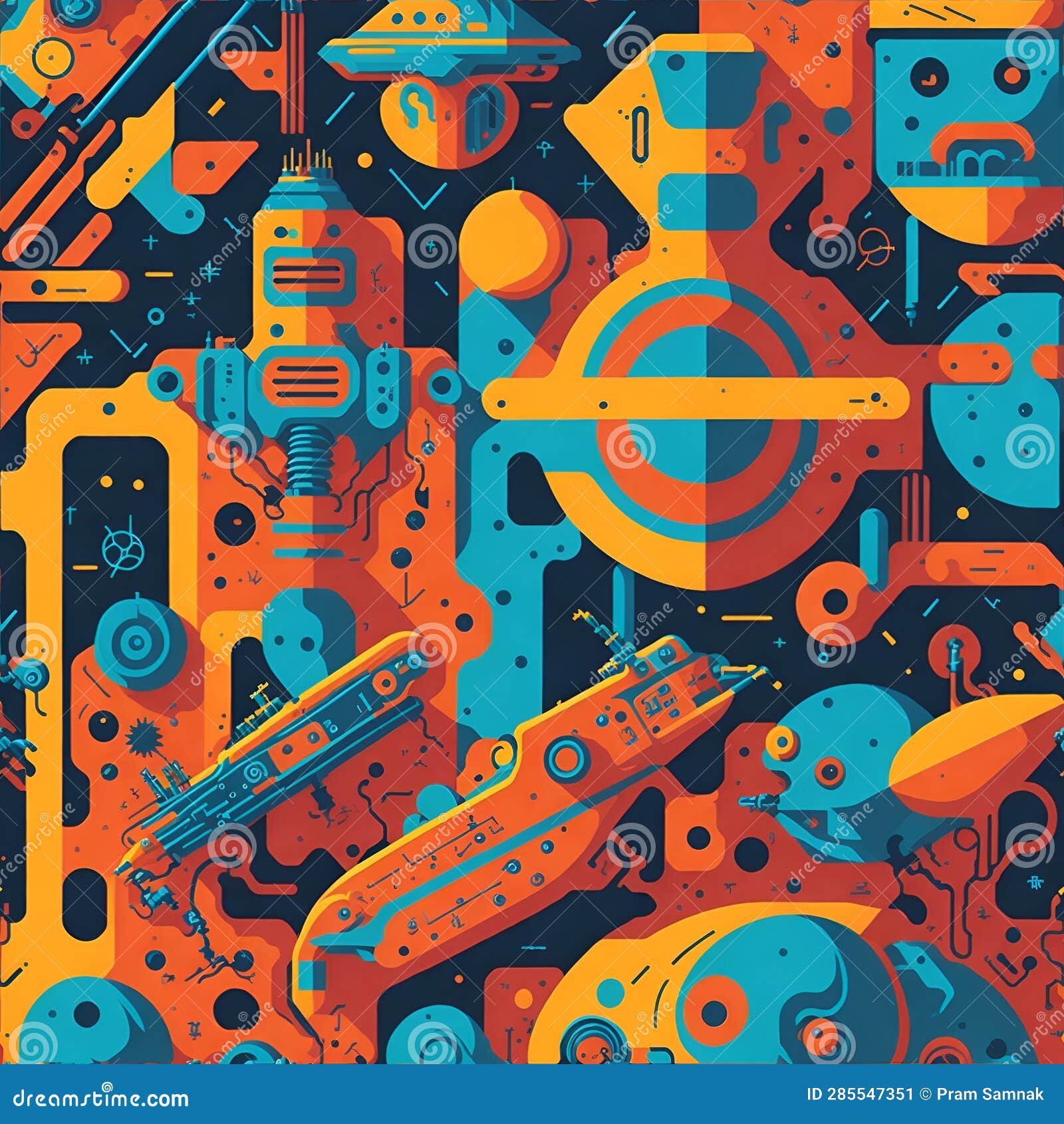 robots, spaceships graphic digital art patterns inspired by technology and science fiction. ai-generated.