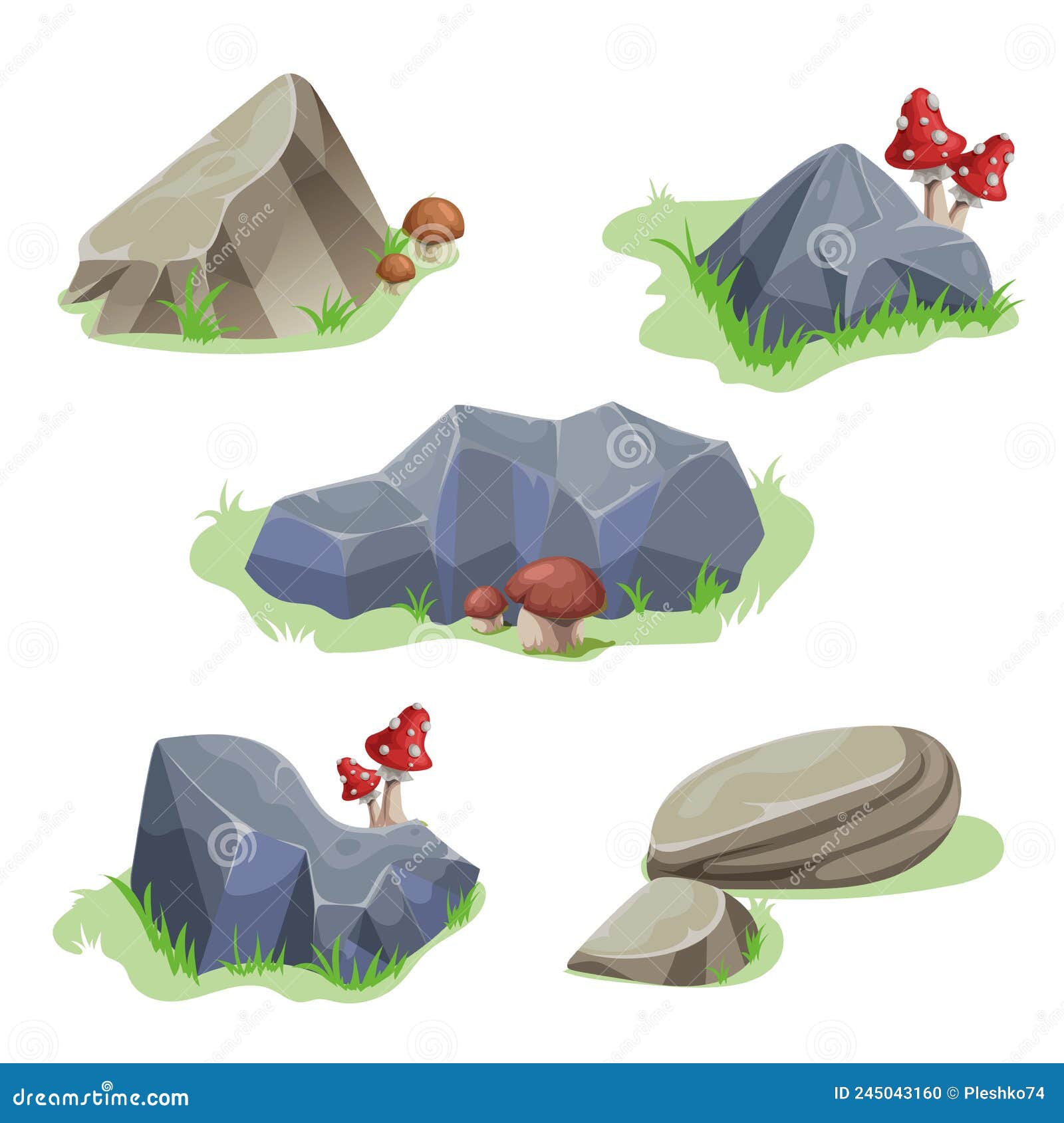 Roca De Dibujos Animados Y Juegos De Piedras. Diferentes Formas Y Texturas.  Rocas Diferentes Con Hierba Y Champiñones. Ilustración del Vector -  Ilustración de mosca, masivo: 245043160