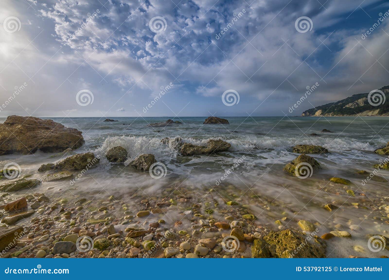 rocce nere beach at sunrise, conero np, marche, italy